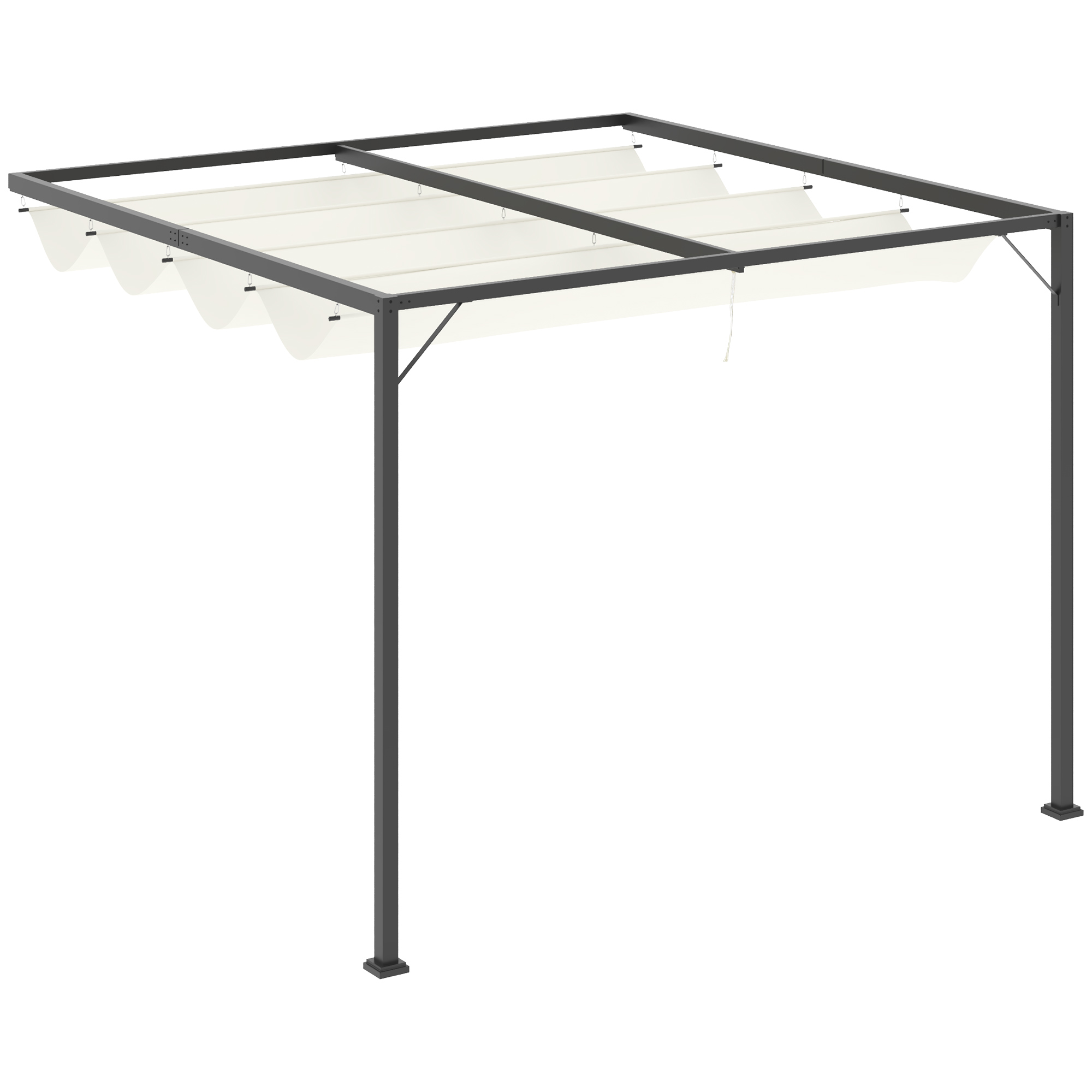 Outsunny 3 x 3(m) Outdoor Lean To Pergola Retractable Canopy Wall Mounted Gazebo Patio Shelter Sun Shade, Cream White