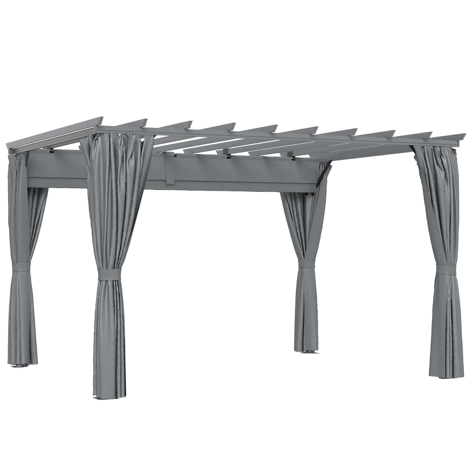 Outsunny 3.6 x 3(m) Outdoor Pergola Gazebo with Retractable Canopy and Curtains Garden Sun Shade, Dark Grey