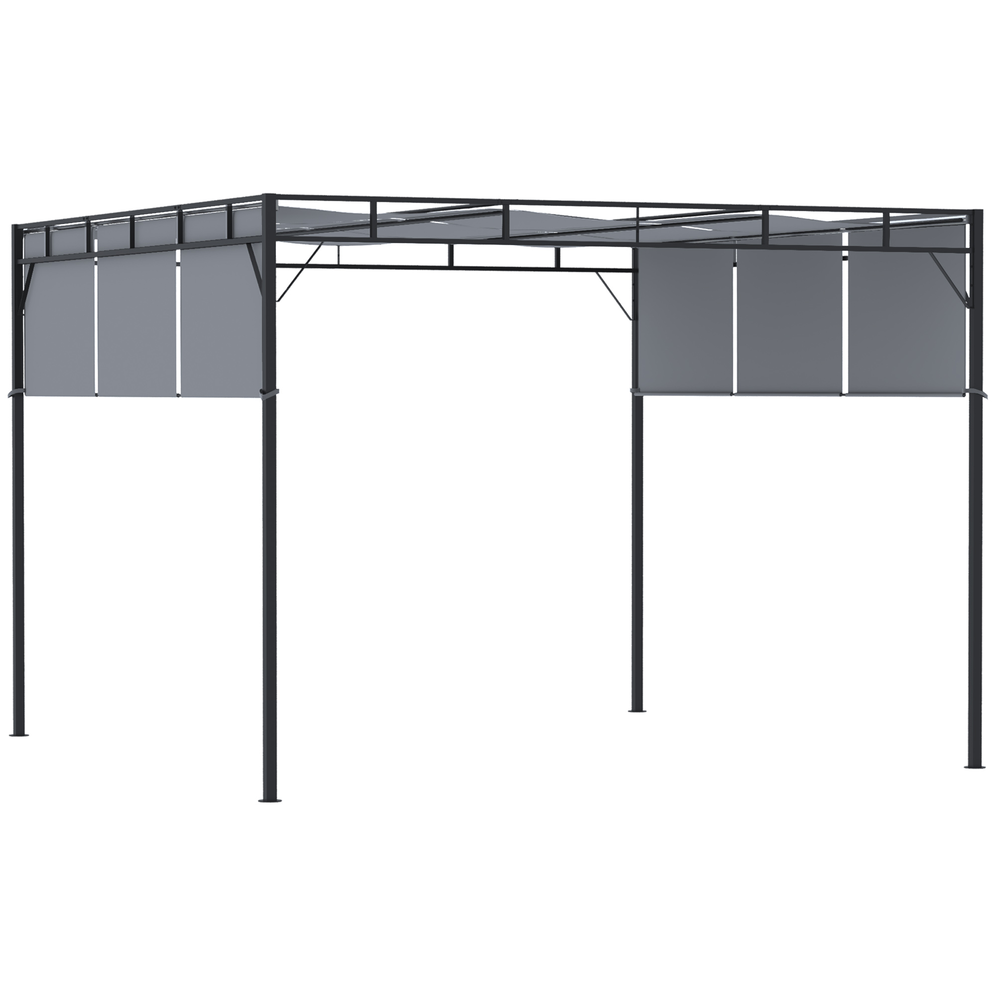 Outsunny 3 x 3(m) Steel Pergola Gazebo with Sliding Roof, Garden Gazebo Canopy Sun Shade Shelter for Outdoor, Deck, Patio, Dark Grey