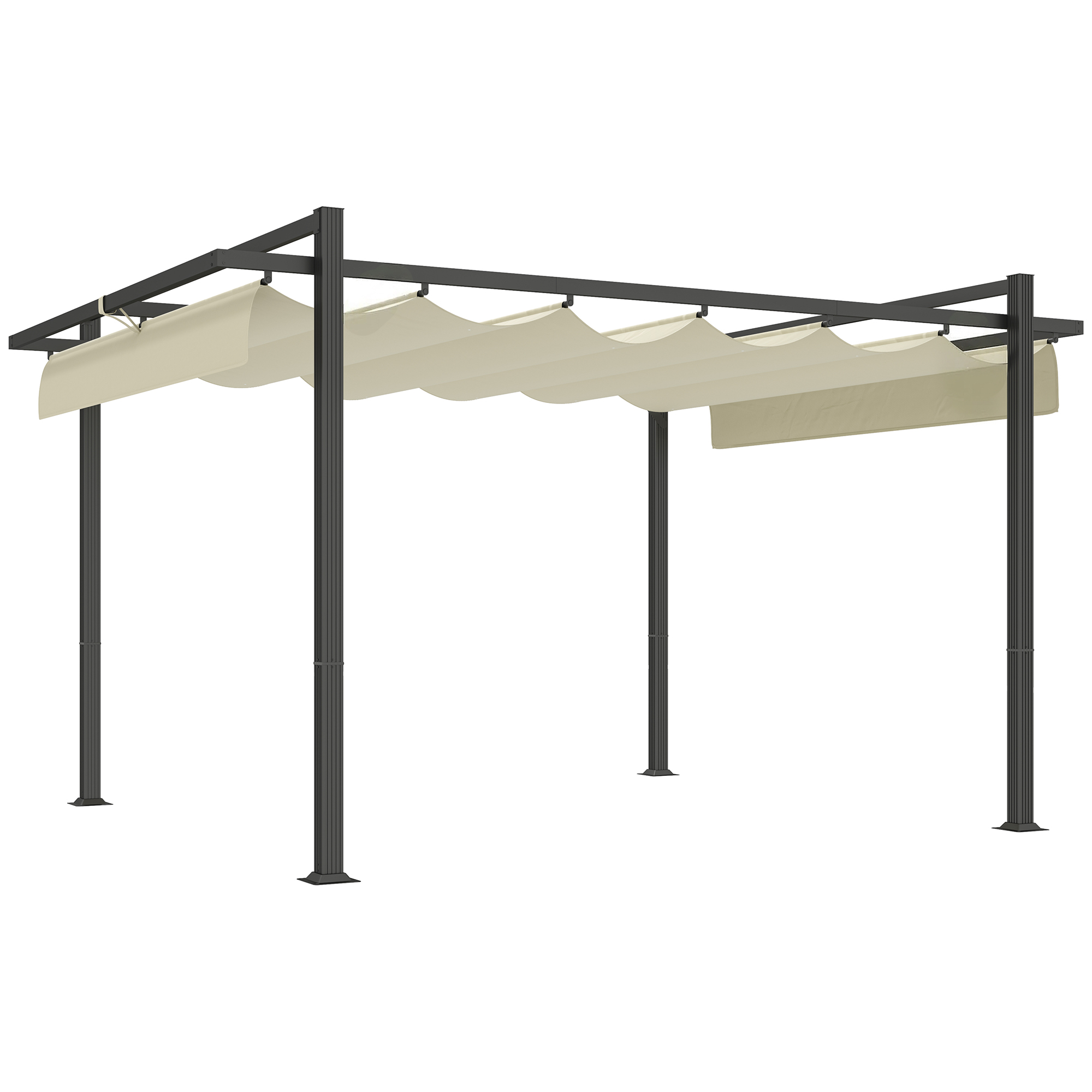 Outsunny 3 x 4m Aluminium Pergola, with Retractable Roof - Grey/Khaki