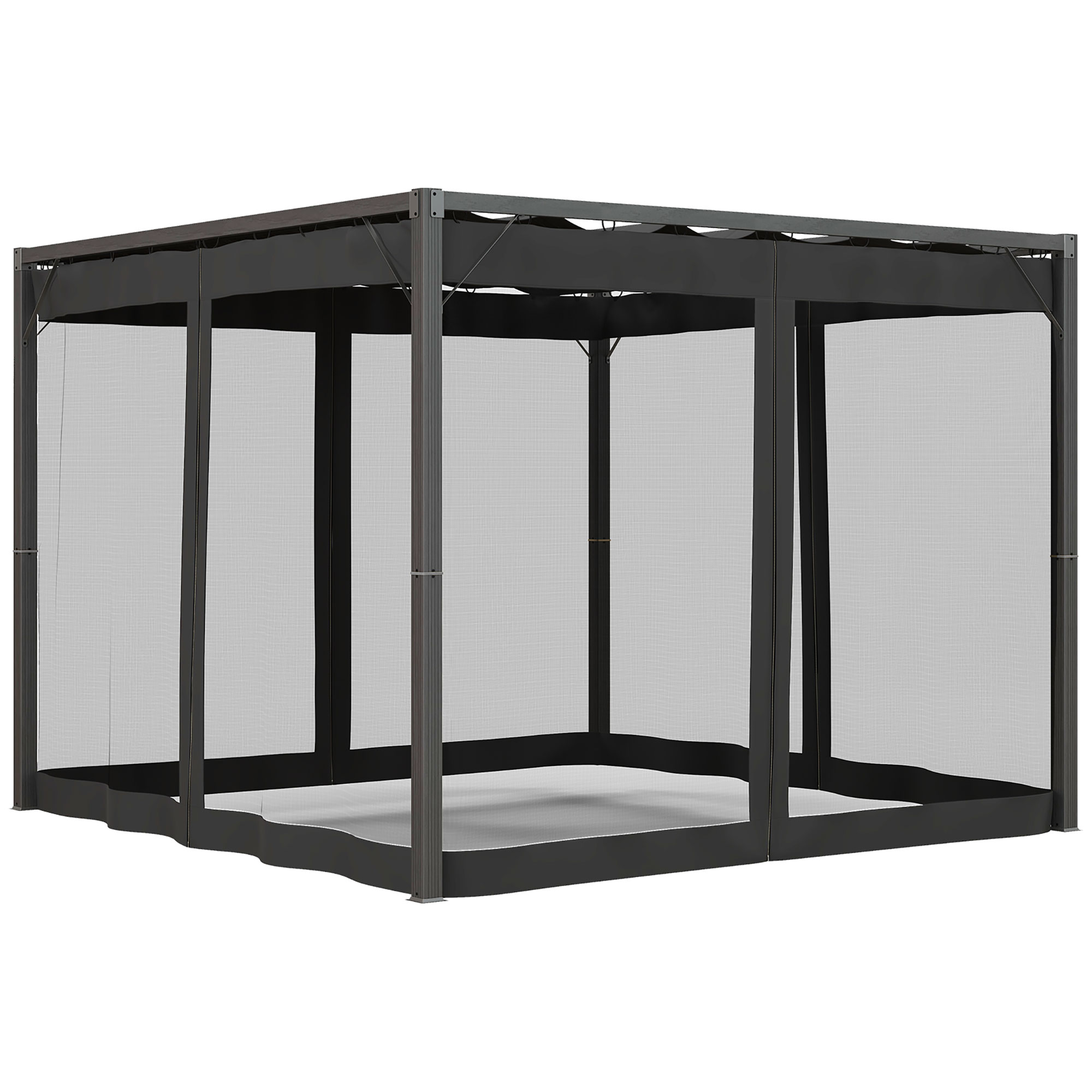 Outsunny 3 x 3m Aluminium Frame Pergola, with Retractable Roof - Dark Grey