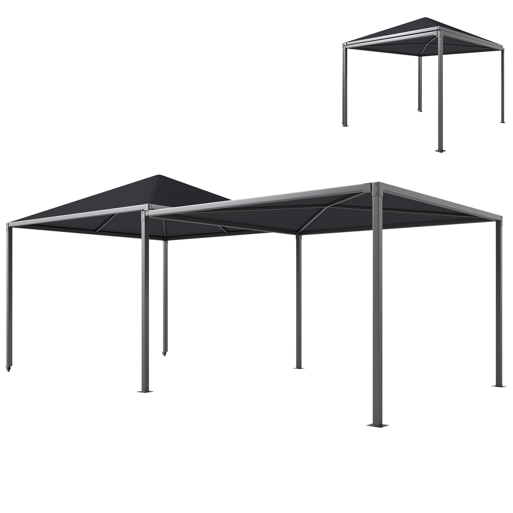 Outsunny 3 x 3 or 3 x 6m Garden Gazebo with Extendable Awning and Wheels, UPF30+ Outdoor Metal Gazebo Canopy Shelter for BBQ, Event, Party