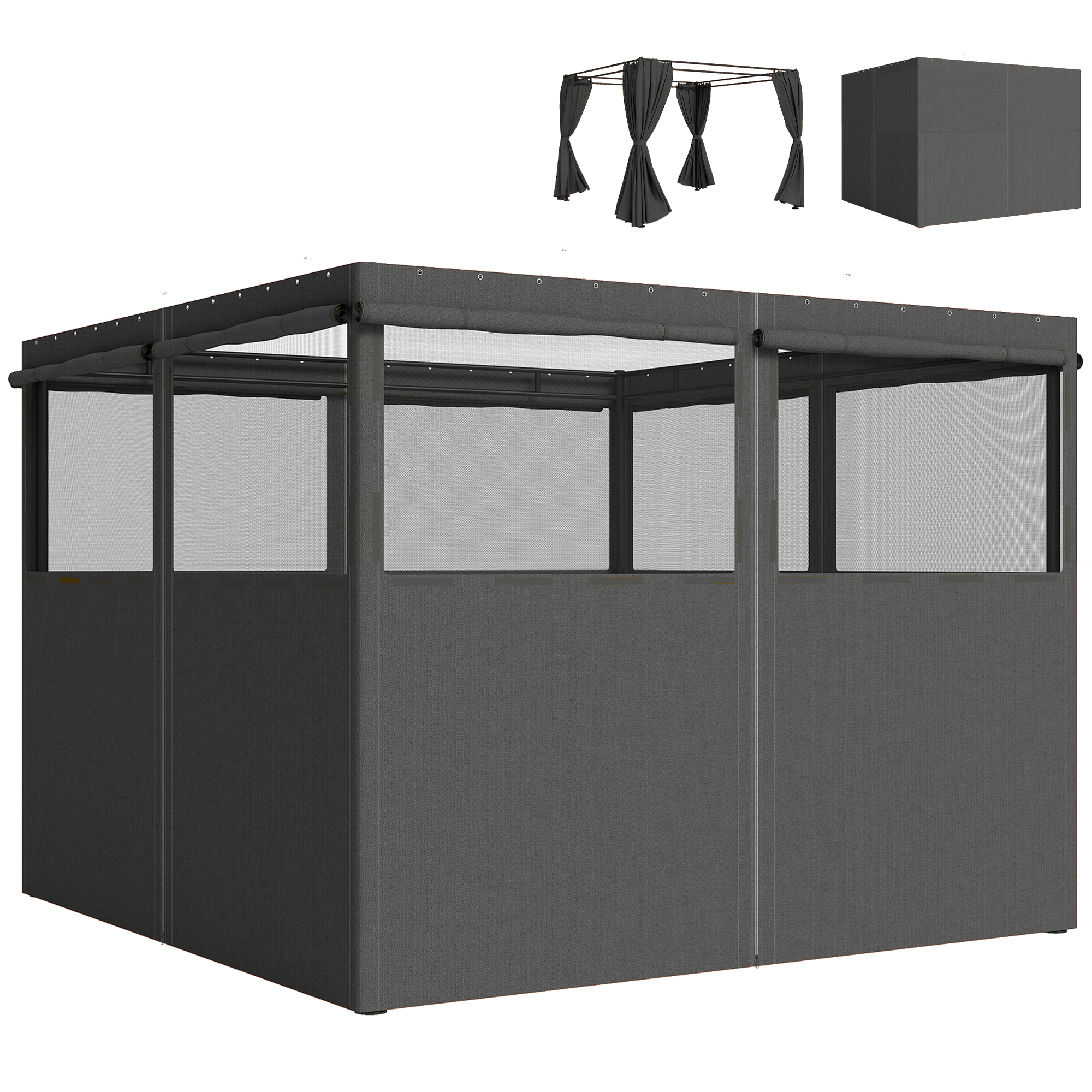 Outsunny 4 Pack Replacement Gazebo Curtains Privacy Panel for Most 3 x 3 m Gazebo, Outdoor Shelter Sidewalls, Dark Grey