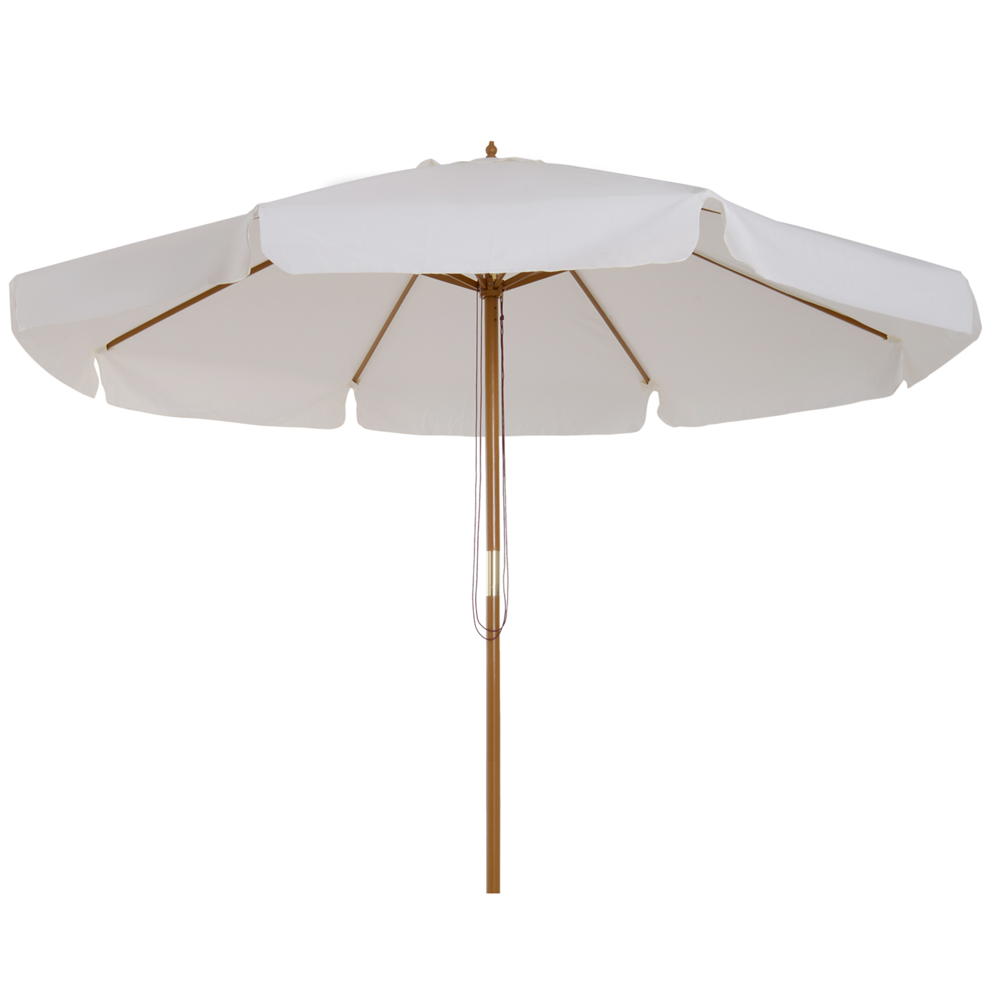 Outsunny 3.3m Elegant Wooden Parasol with Wooden Frame and Bamboo Ribs- Cream