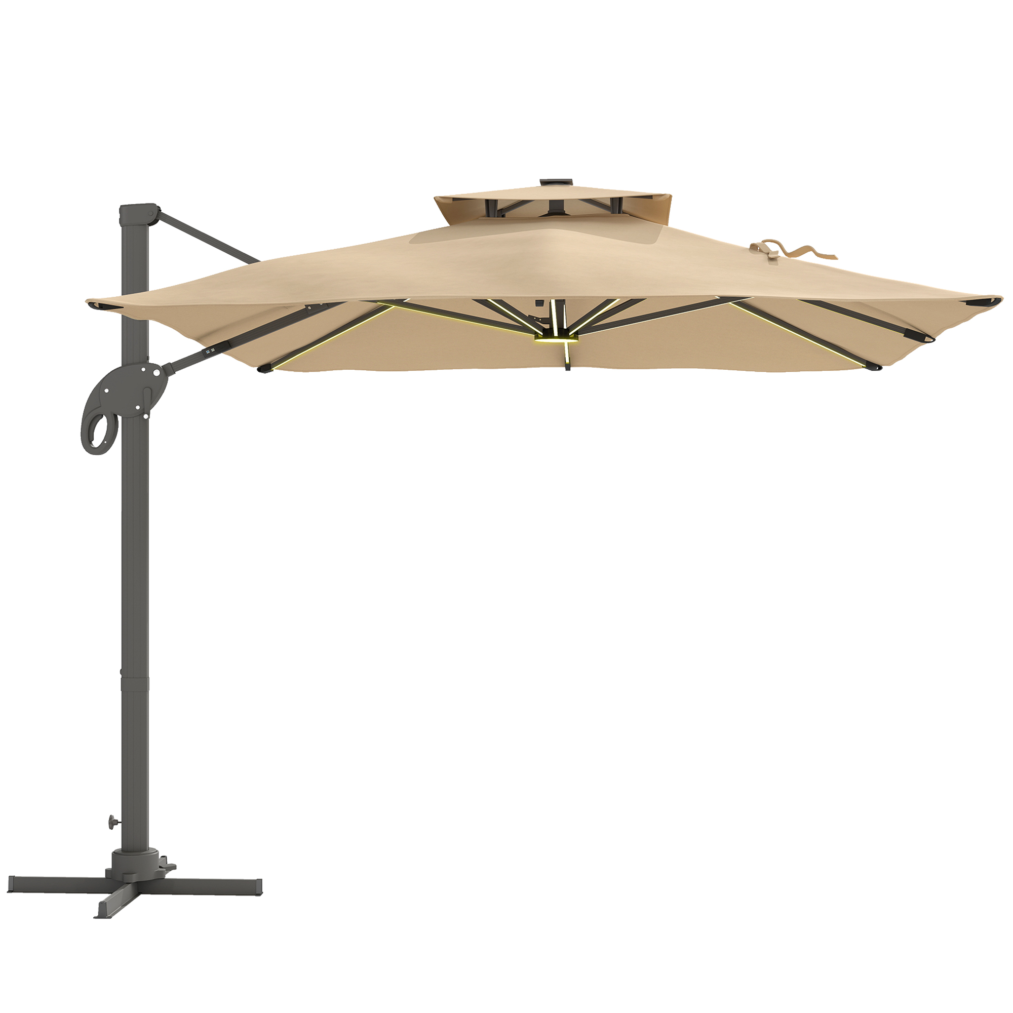 Outsunny 3 x 3(m) Aluminium Sun Square Canopy Top with Adjustable Pole Angle, Khaki