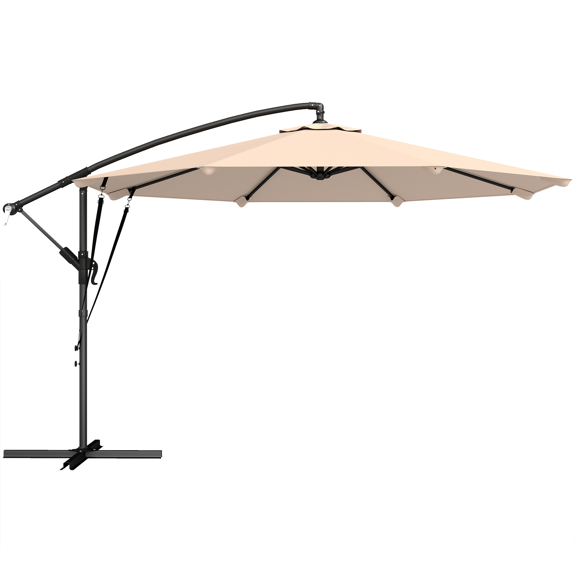 Outsunny 3 m Cantilever Parasol with Protective Cover and Wind Ropes, Banana Parasol with Crank Handle, Khaki