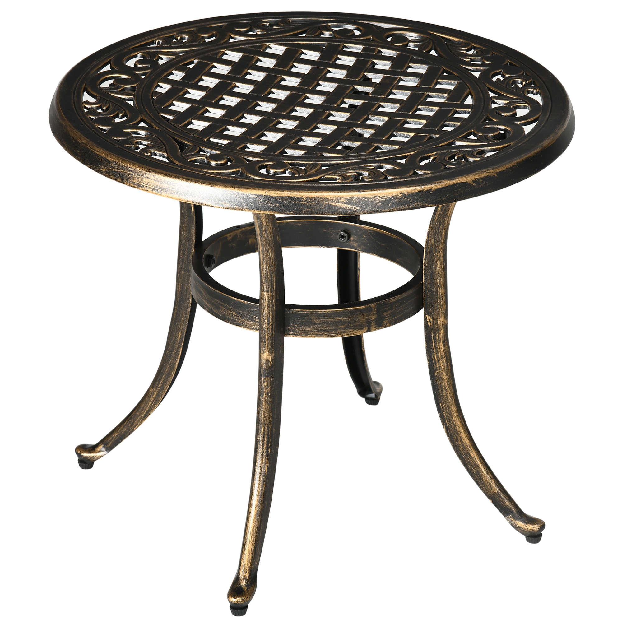 Outsunny Outdoor Garden Table, Cast Aluminium Patio End Table with Anti-slip Foot Pads for Garden, Patio, Balcony, 60 x 60 cm, Bronze Tone