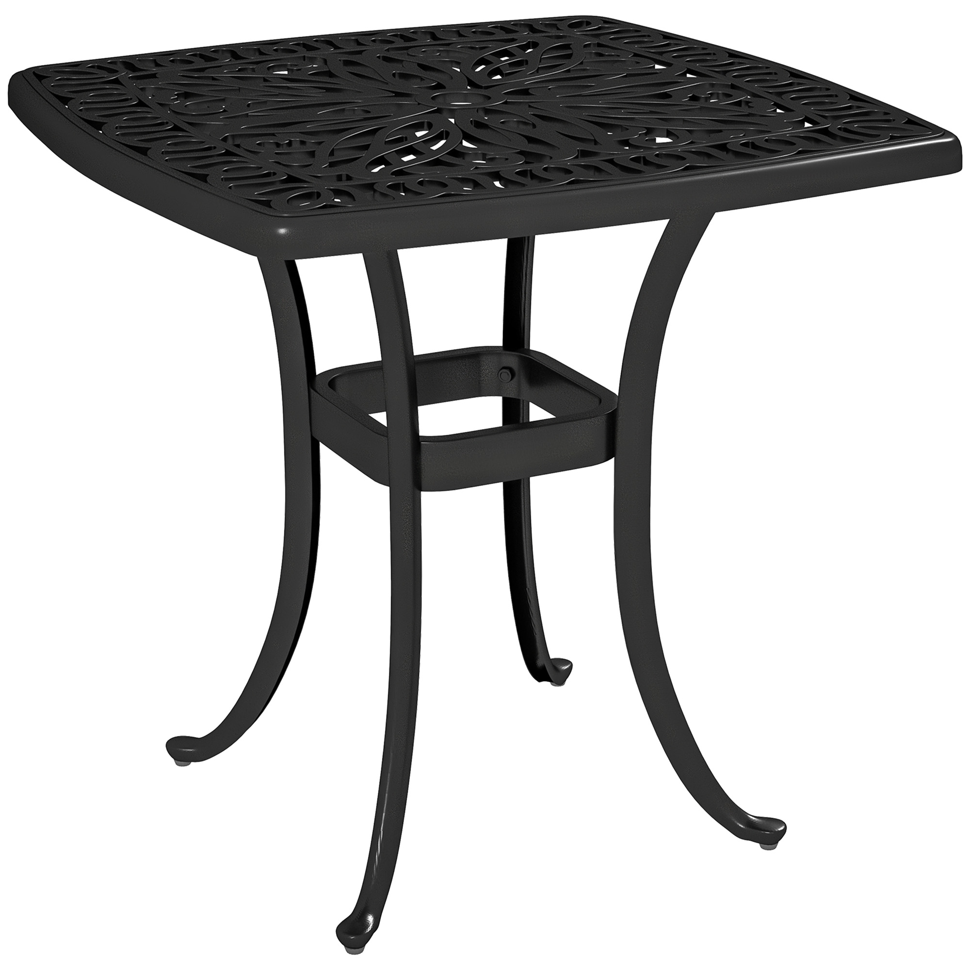 Outsunny Outdoor Garden Table, Cast Aluminium Patio End Table with Umbrella Hole and Anti-slip Foot Pads for Garden, Patio, Balcony, 54 x 54 cm, Black