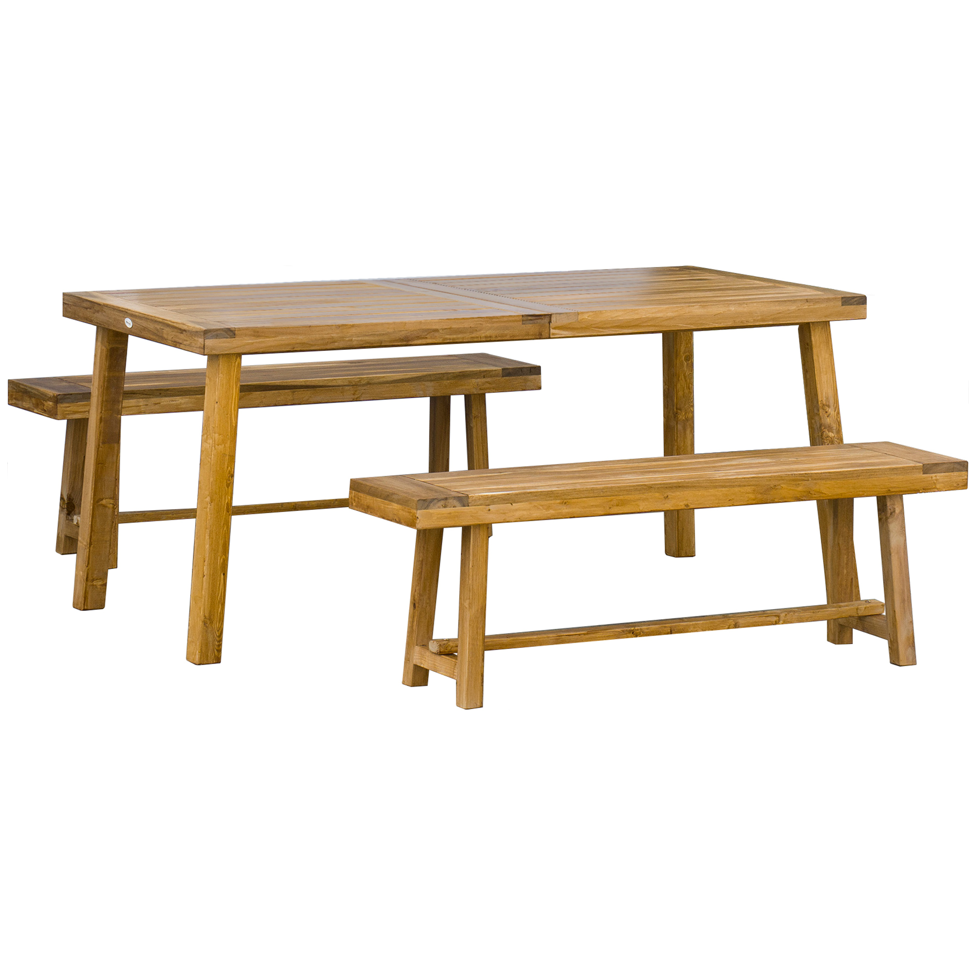 Outsunny 3 Pieces Picnic Bench Set with Table and 2 Benches, Acacia wood Dining Trestle Beer Table and Seat,  Natural Wood Finish