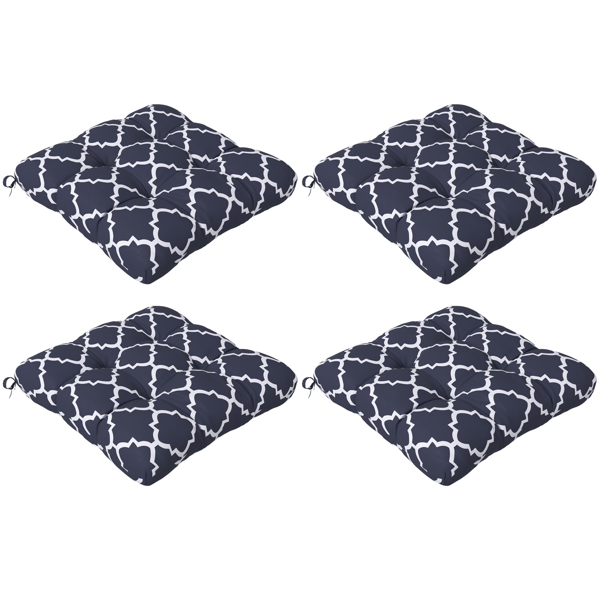Outsunny 4-Piece Seat Cushion Pillows Replacement, Patio Chair Cushions Set with Ties for Indoor Outdoor, Blue