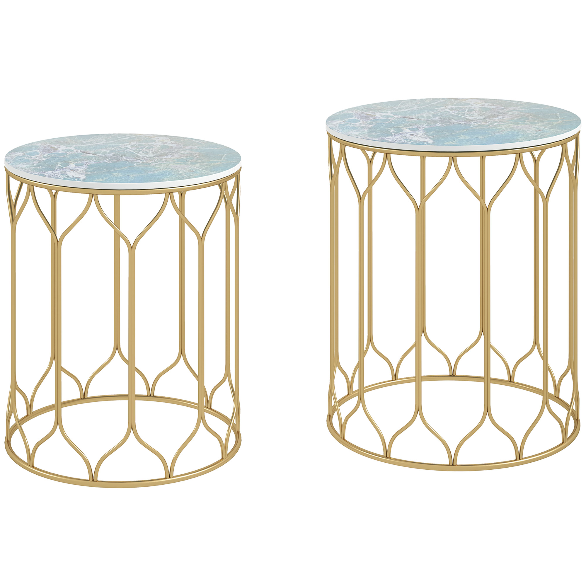 Outsunny Round Coffee Table Set of 2, Modern Nesting Tables with Ceramic Tile Top, Small End Tables, Indoor Outdoor Side Table with Metal Frame for Living Room, Bedroom, Patio, Balcony, Multi