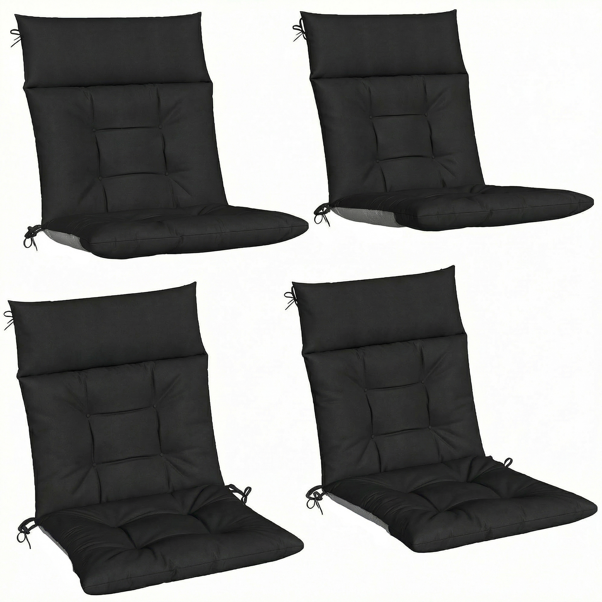 Outsunny Patio Chair Cushions Set of 4, Waterproof Non-Slip Lounge Chair Cushions, 112x53cm, Black