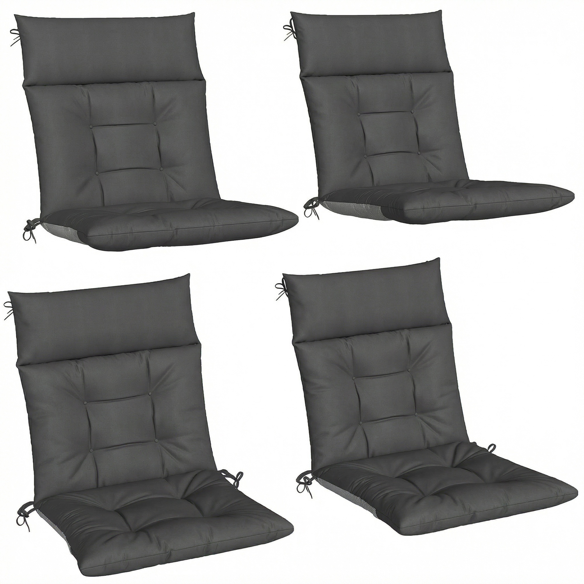 Outsunny Patio Chair Cushions Set of 4, Waterproof Non-Slip Lounge Chair Cushions, 112x53cm, Dark Grey