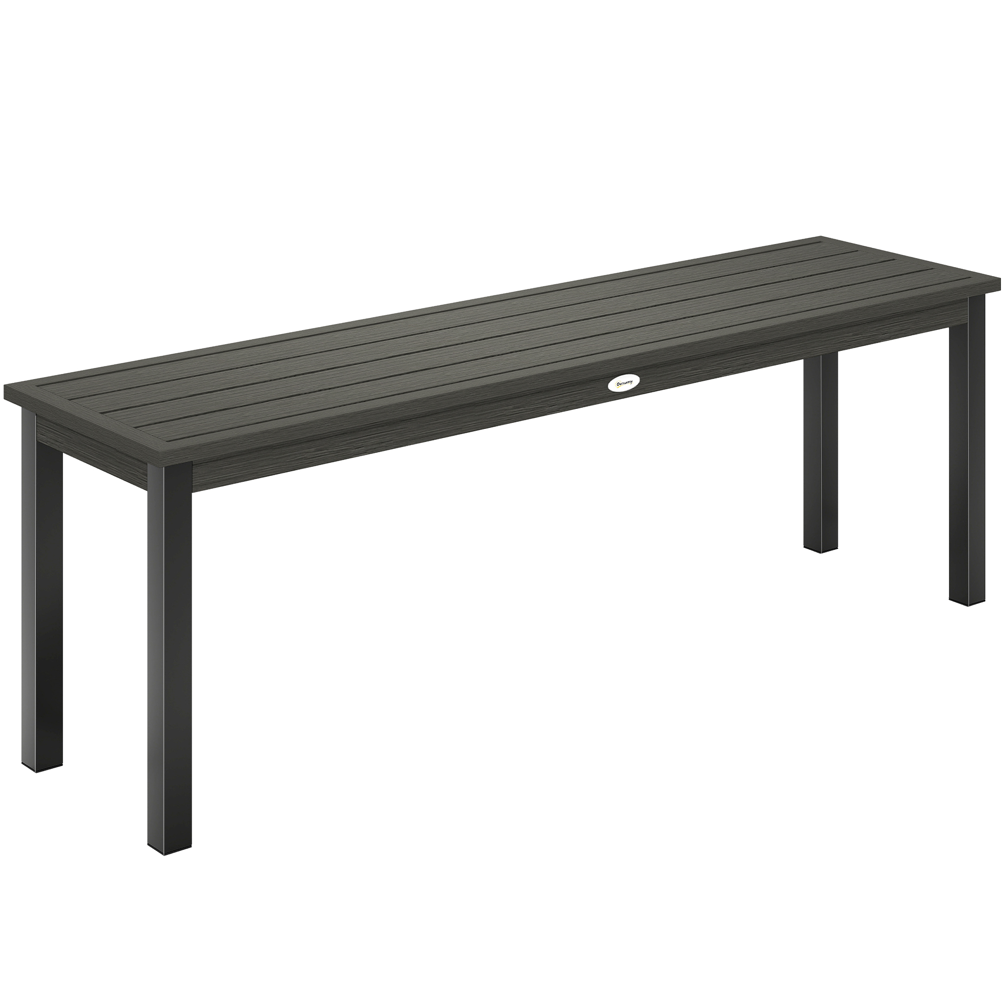 Outsunny 2 Seater Garden Bench, Outdoor Bench Loveseat with Wood-Effect Slatted Seat and Steel Frame for Patio, Park, Grey