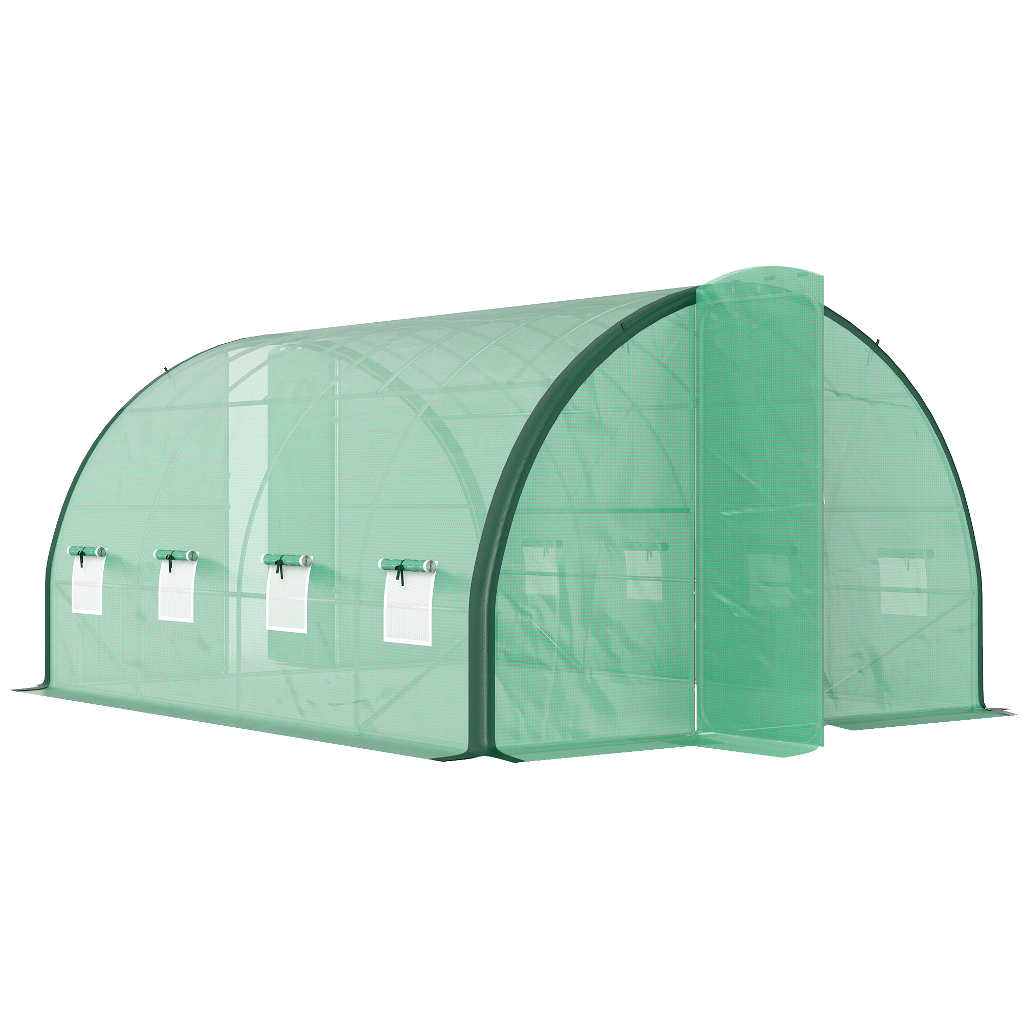 Outsunny 4 x 3 m Polytunnel Greenhouse, with Windows and Doors - Green