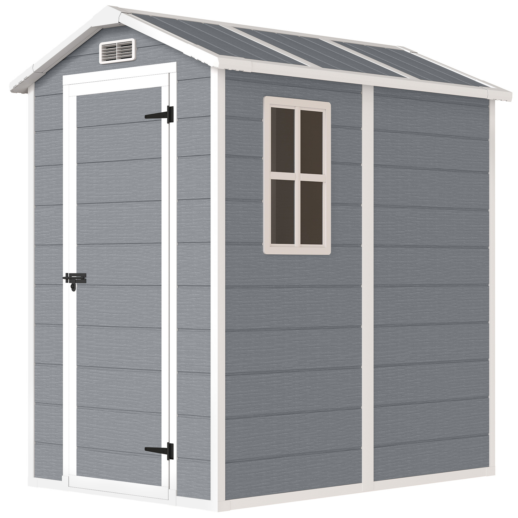 Outsunny 4 x 6ft Garden Shed, Plastic Shed with Floor, Window, Lockable Door and Vents, Resin Tool Shed for Outdoor Patio Storage, Zero Maintenance, Grey