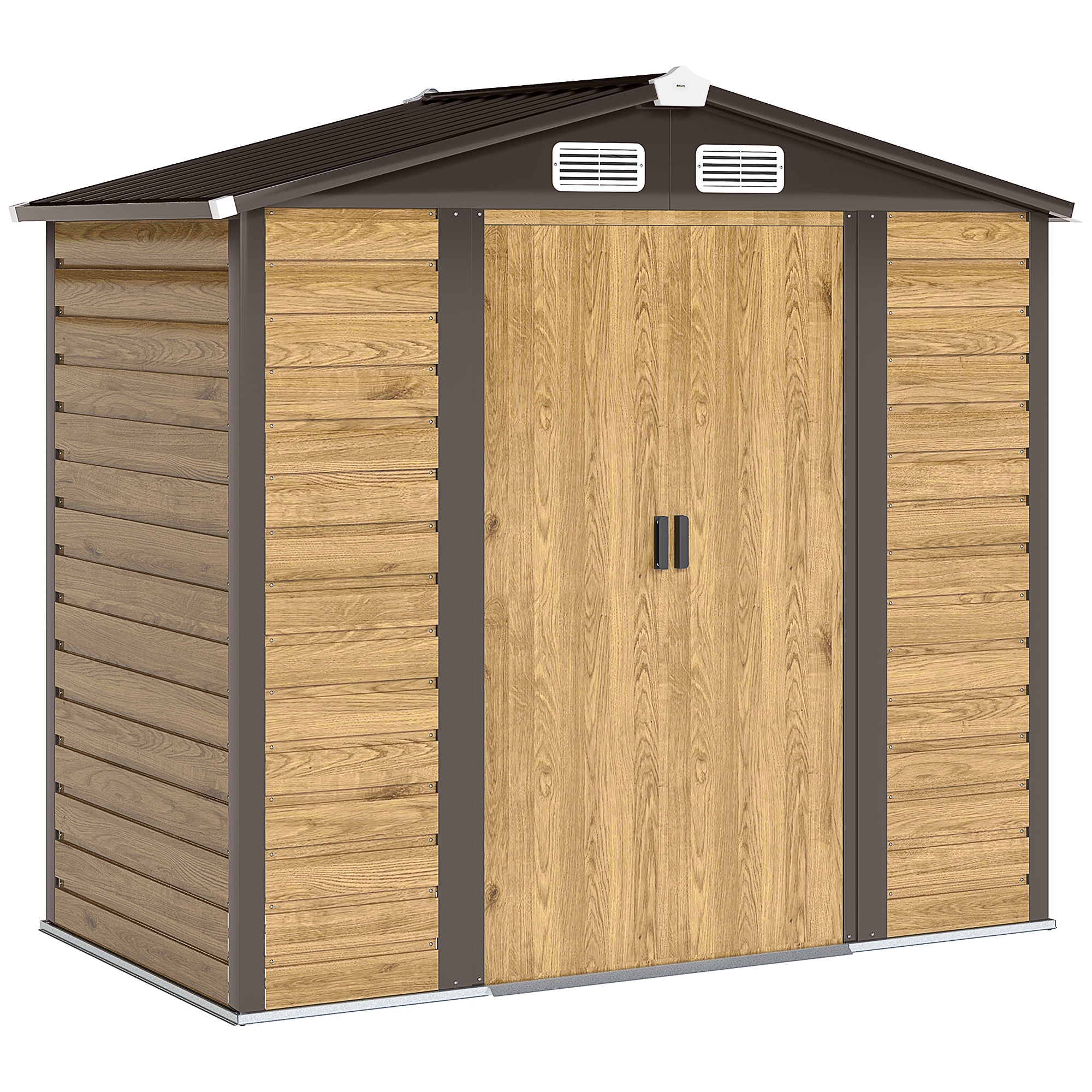 Outsunny 7 x 4ft Garden Shed, Easy to Assemble, Upgraded Galvanised Steel Frame with Foundation Kit, Double Doors with Lock, Outdoor Metal Shed with Vents and Gloves, Garden Storage Shed, Nat