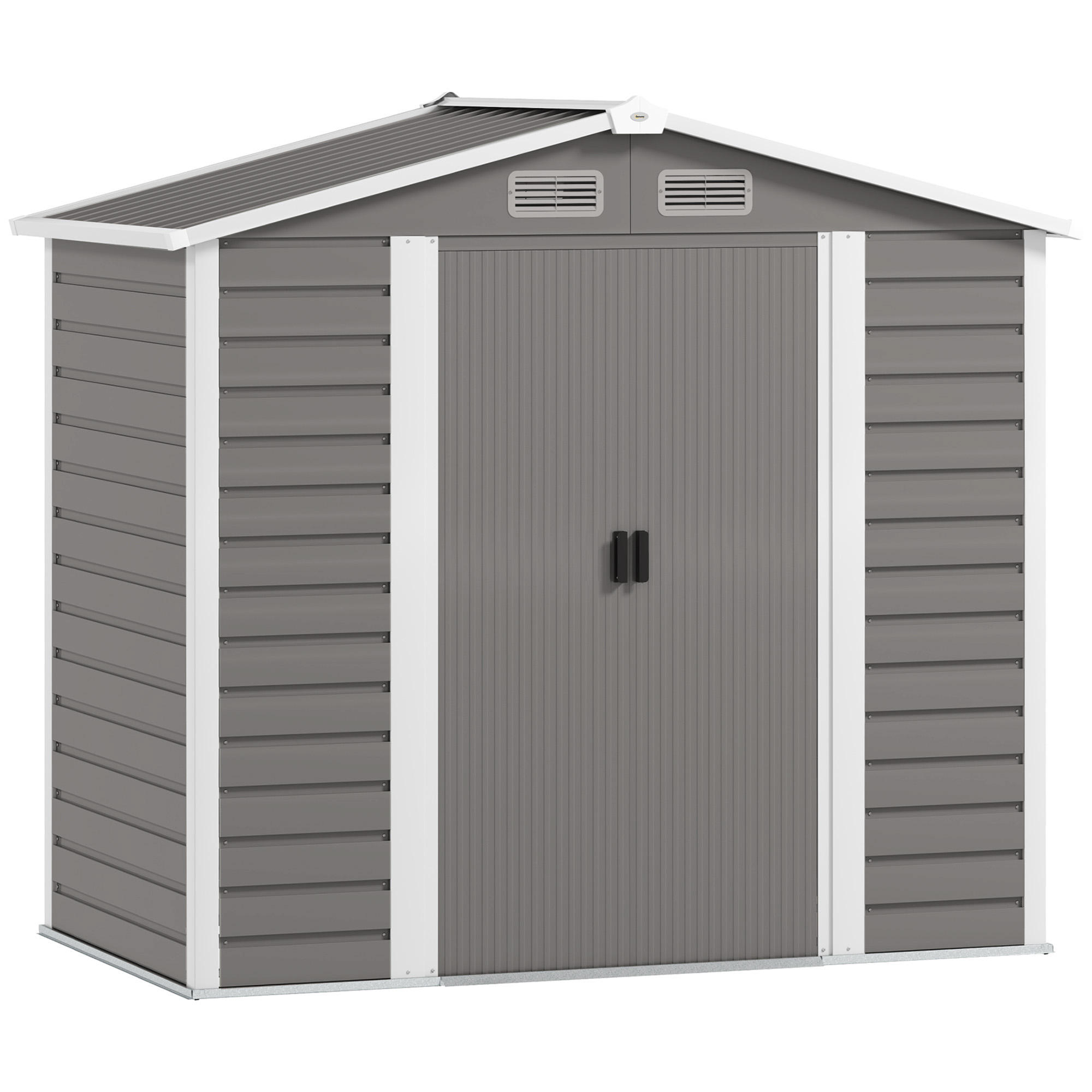 Outsunny 7 x 4ft Garden Shed, Easy to Assemble, Upgraded Galvanised Steel Frame with Foundation Kit, Double Doors with Lock, Outdoor Metal Shed with Vents and Gloves, Garden Storage Shed, Lig