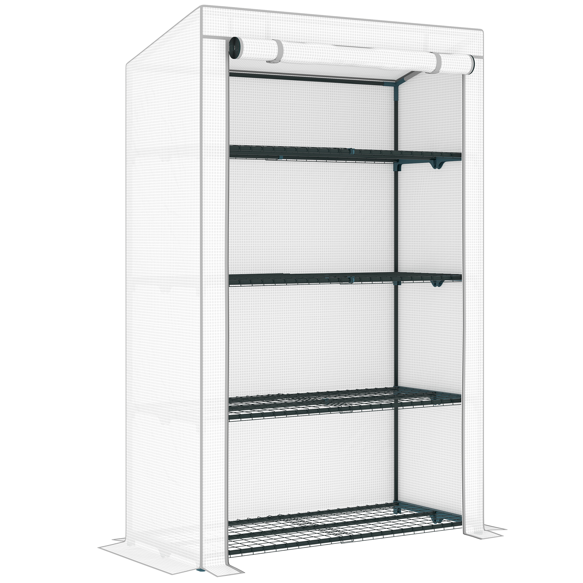 Outsunny Four-Tier Mini Greenhouse - Grey/White