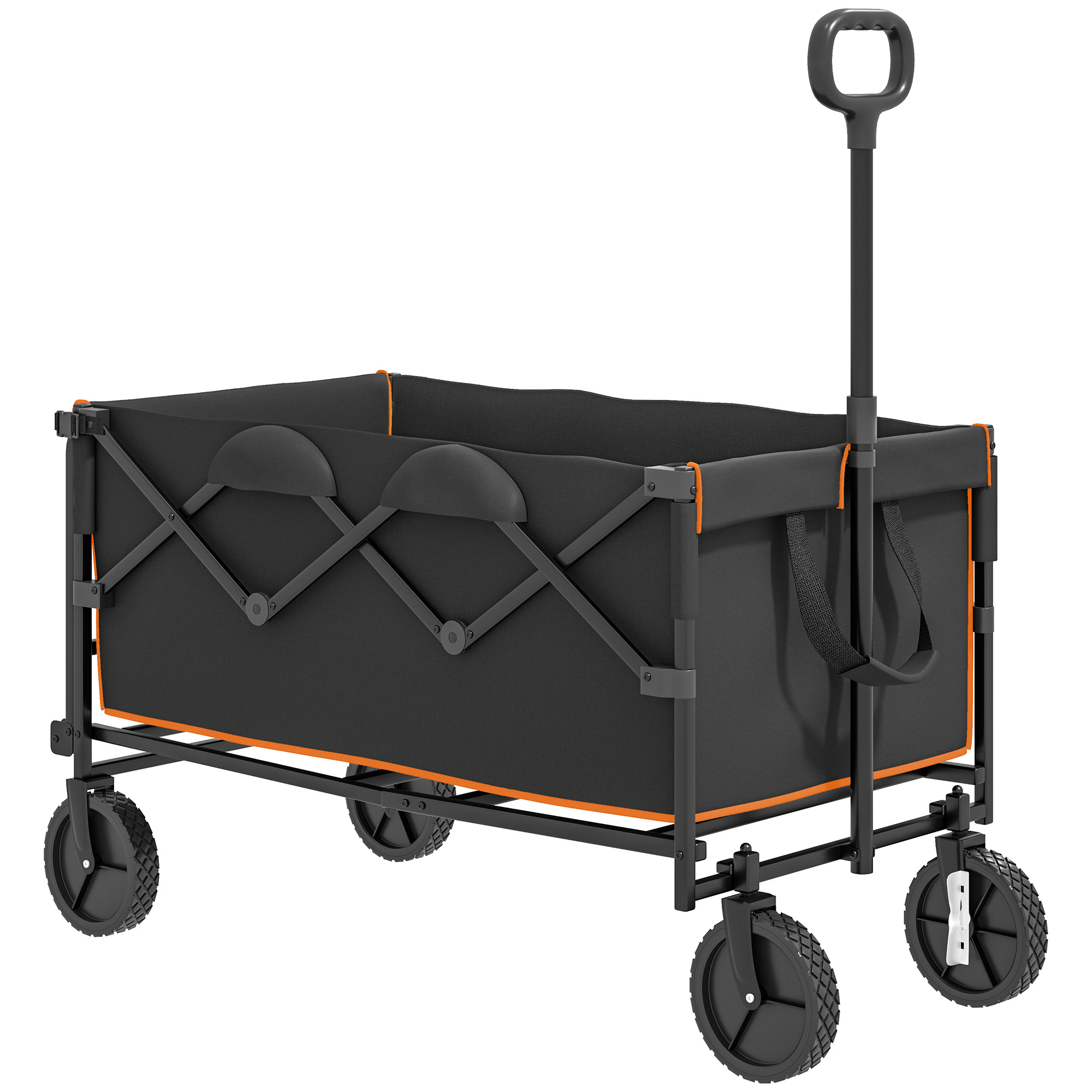 Outsunny 160L Festival Trolley on Wheels, Folding Camping Trolley Cart w/ Tailgate, 100kg Heavy Duty Garden Collapsible Folding Wagon w/Adjustable Handle, Carry Bag for Beach Picnic, Black an
