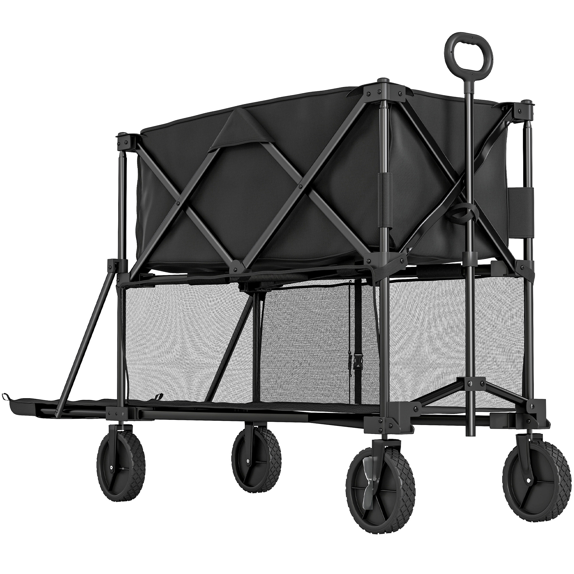 Outsunny Double Decker Folding Festival Trolley on Wheels, 200KG & 350L Capacity Collapsible Wagon Festival Trolley Cart with 134cm Extended for Camping Sports Shopping Garden and Beach, Blac