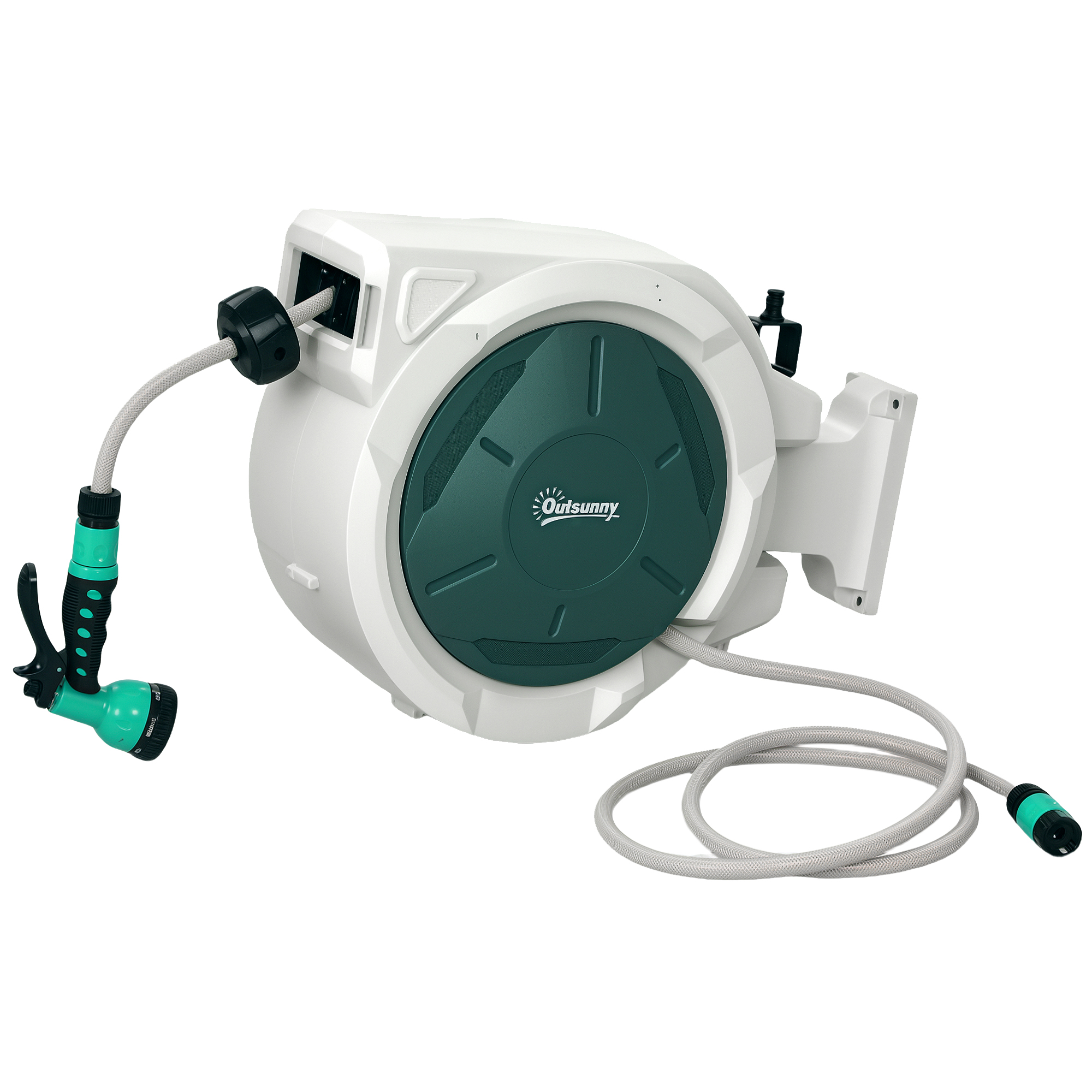 Outsunny Retractable Hose Reel Wall Mounted, 20+2m Garden Hose Pipe Reel with Lock, Auto Rewind, 7 in 1 Spray Nozzle, Includes Wall Fixings, 180° Swivel, Outdoor Watering, 54 x 20 x 39 cm, Li