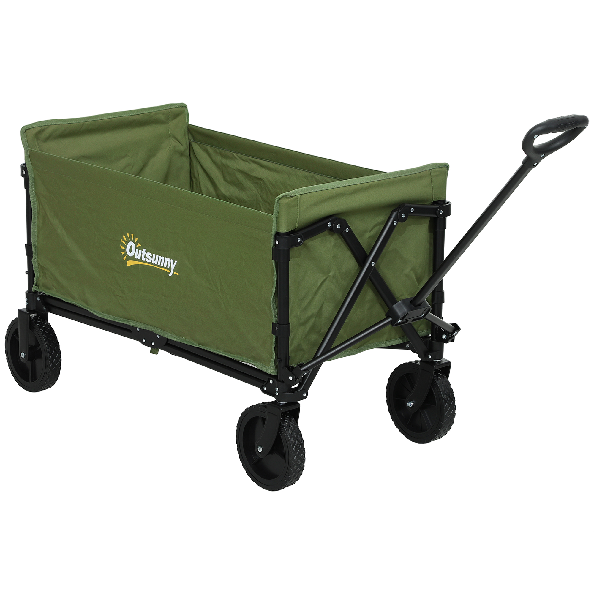 Outsunny 180L Festival Trolley on Wheels, Folding Compact Camping Trolley Cart with Adjustable Handle, 120 KG Capacity for Garden, Beach, Fishing, Green