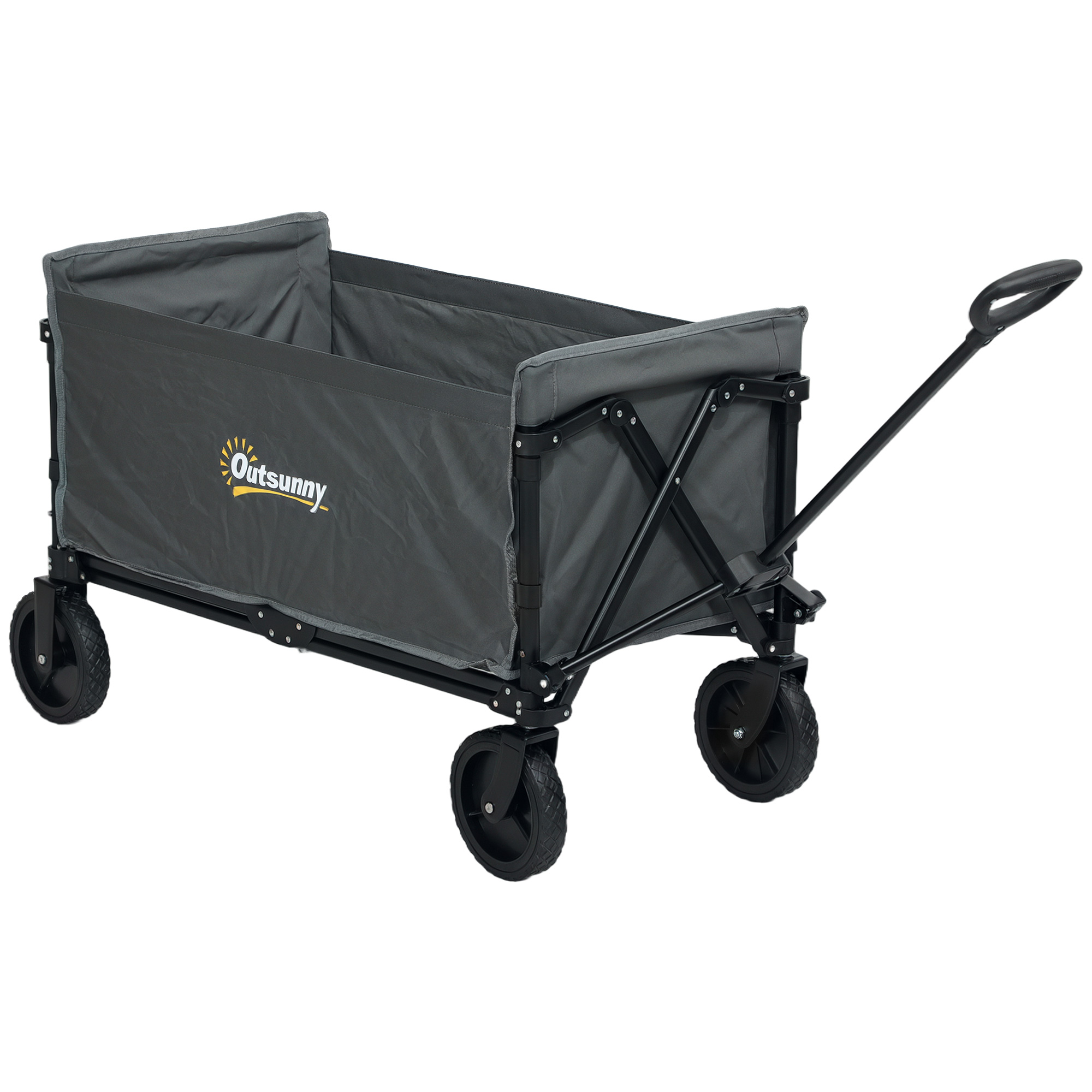 Outsunny 180L Festival Trolley on Wheels, Folding Compact Camping Trolley Cart with Adjustable Handle, 120 KG Capacity for Garden, Beach, Fishing, Grey