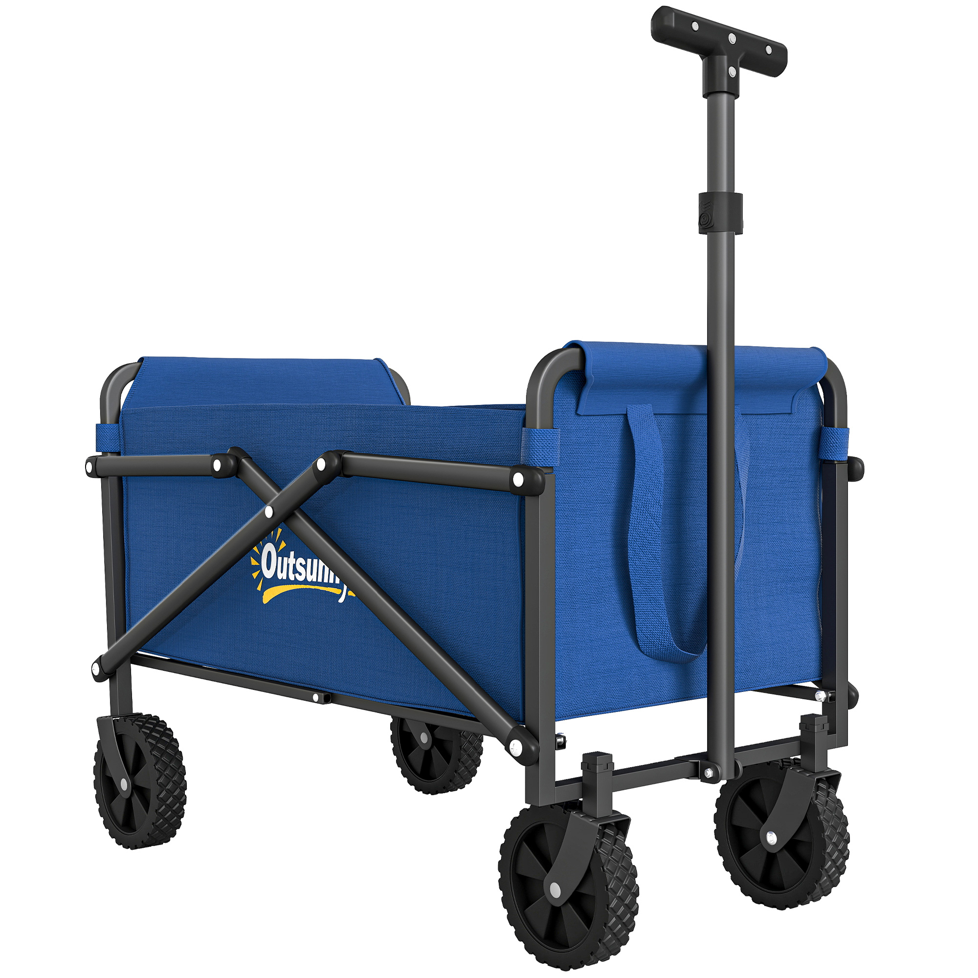 Outsunny 41L Festival Trolley on Wheels, Compact Garden Folding Trolley Cart, 60kg Heavy Duty Collapsible Foldable Wagon with Adjustable Handle and Carrying Bag for Beach, Camping, Festival, 