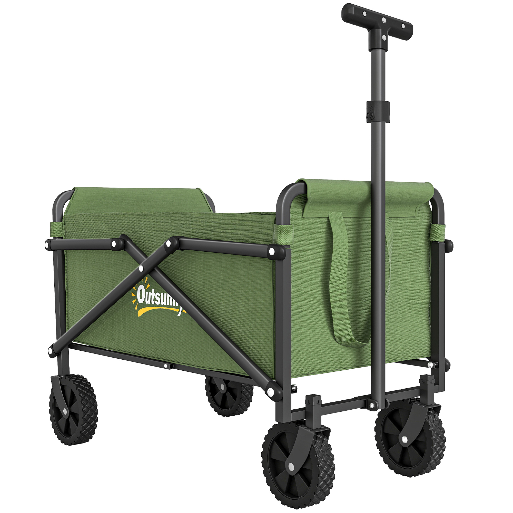 Outsunny 41L Festival Trolley on Wheels, Compact Garden Folding Trolley Cart, 60kg Heavy Duty Collapsible Foldable Wagon with Adjustable Handle and Carrying Bag for Beach, Camping, Festival, 