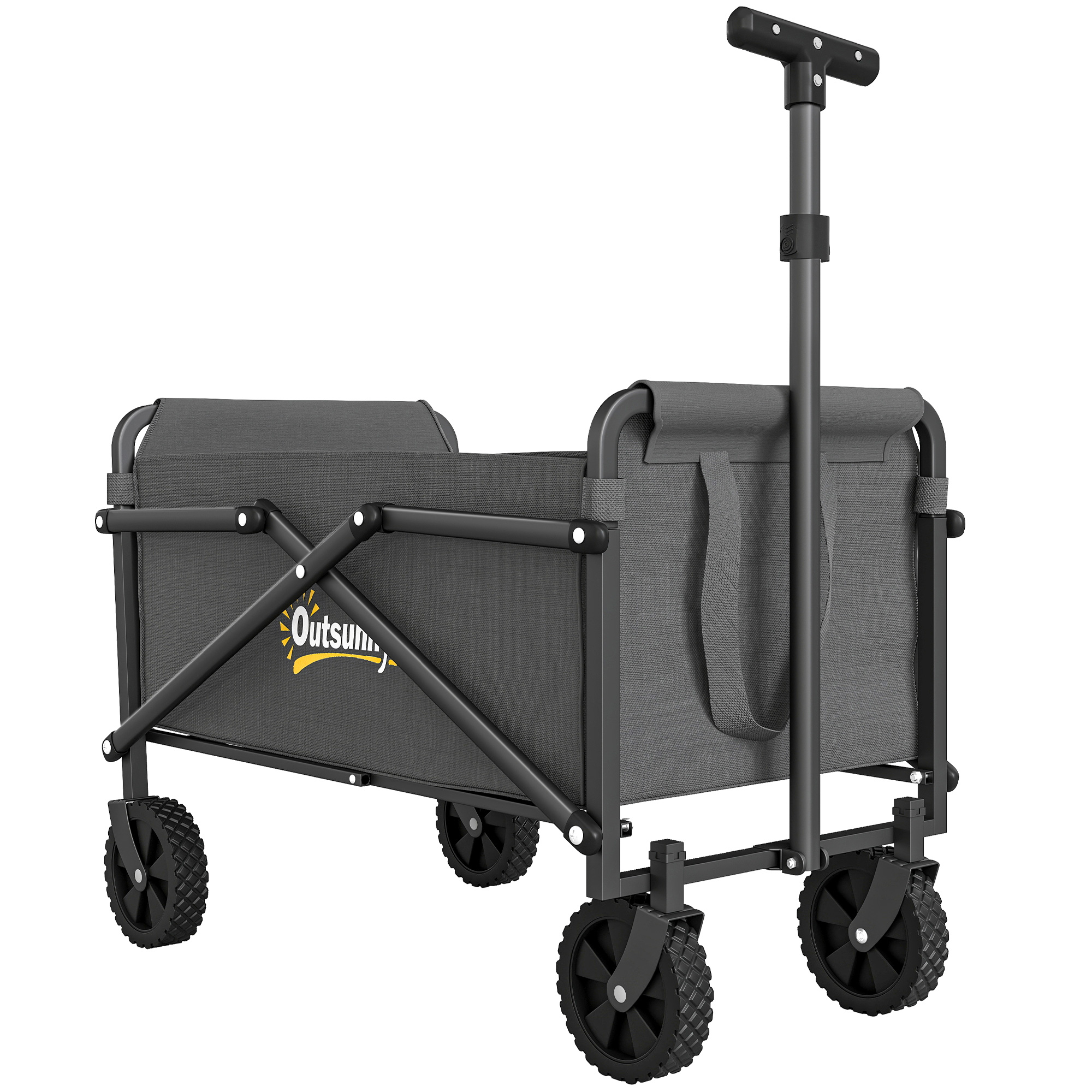 Outsunny 41L Festival Trolley on Wheels, Compact Garden Folding Trolley Cart, 60kg Heavy Duty Collapsible Foldable Wagon with Adjustable Handle and Carrying Bag for Beach, Camping, Festival, 