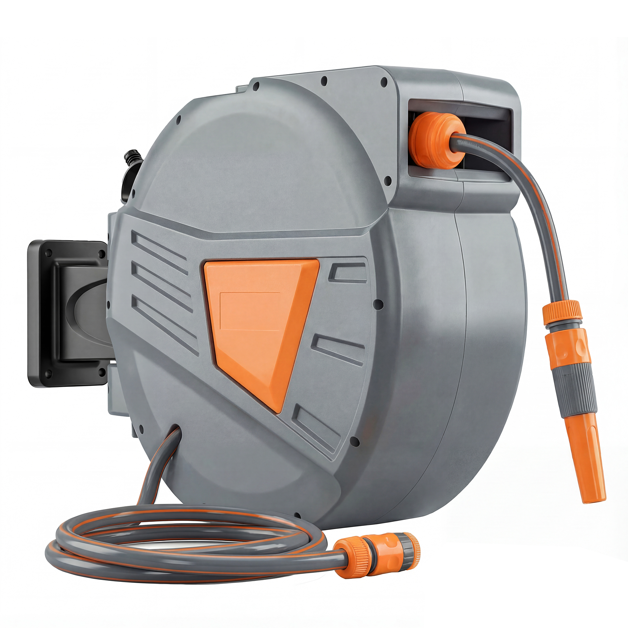 Outsunny Retractable Hose Reel Wall Mounted, 20+1.6m Garden Hose Pipe Reel with Auto Retraction, Self-Locking, Orange