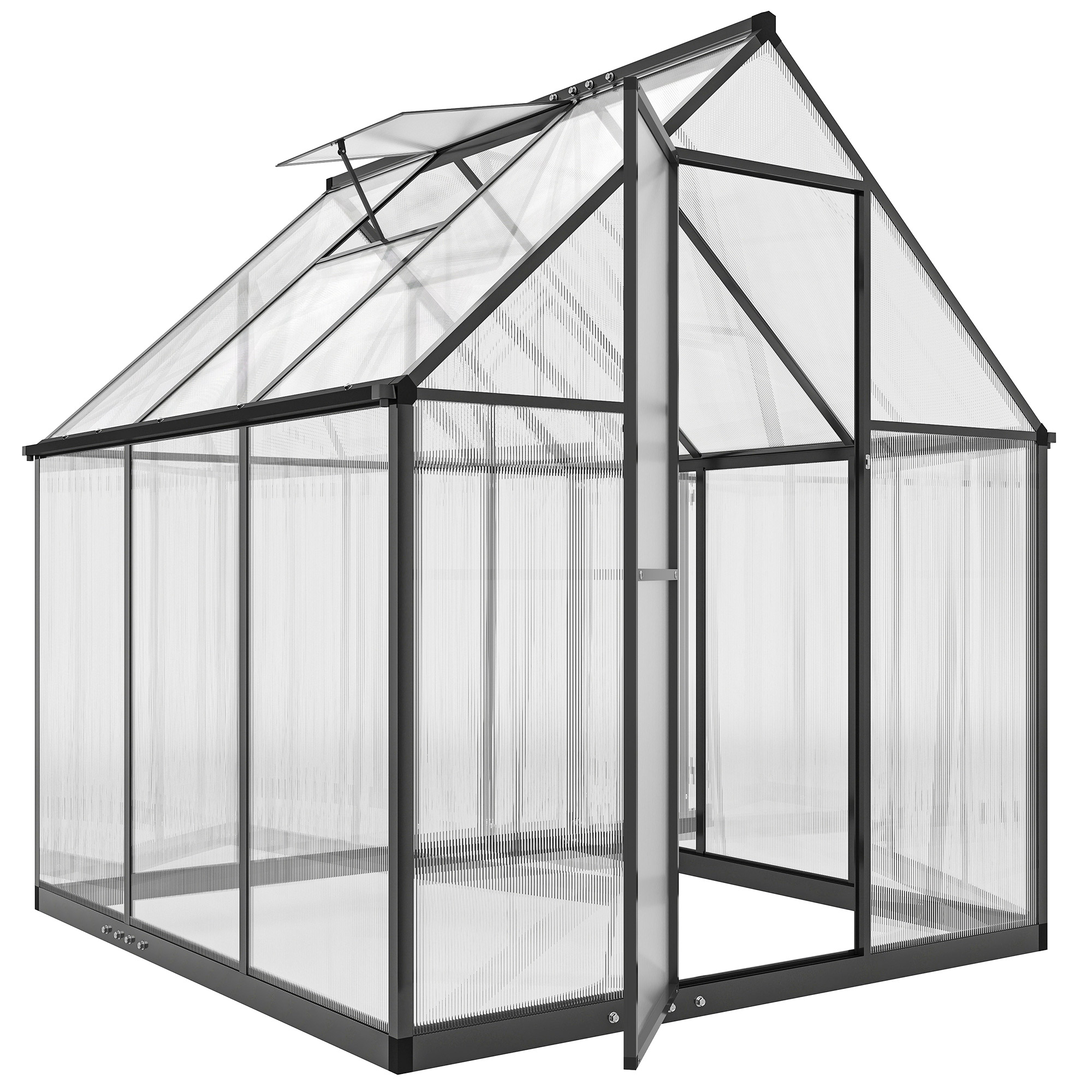 Outsunny Polycarbonate Greenhouse with Swing Door and Adjustable Window, Walk-in Greenhouse with Rain Gutter, 5.5 x 6ft, Black