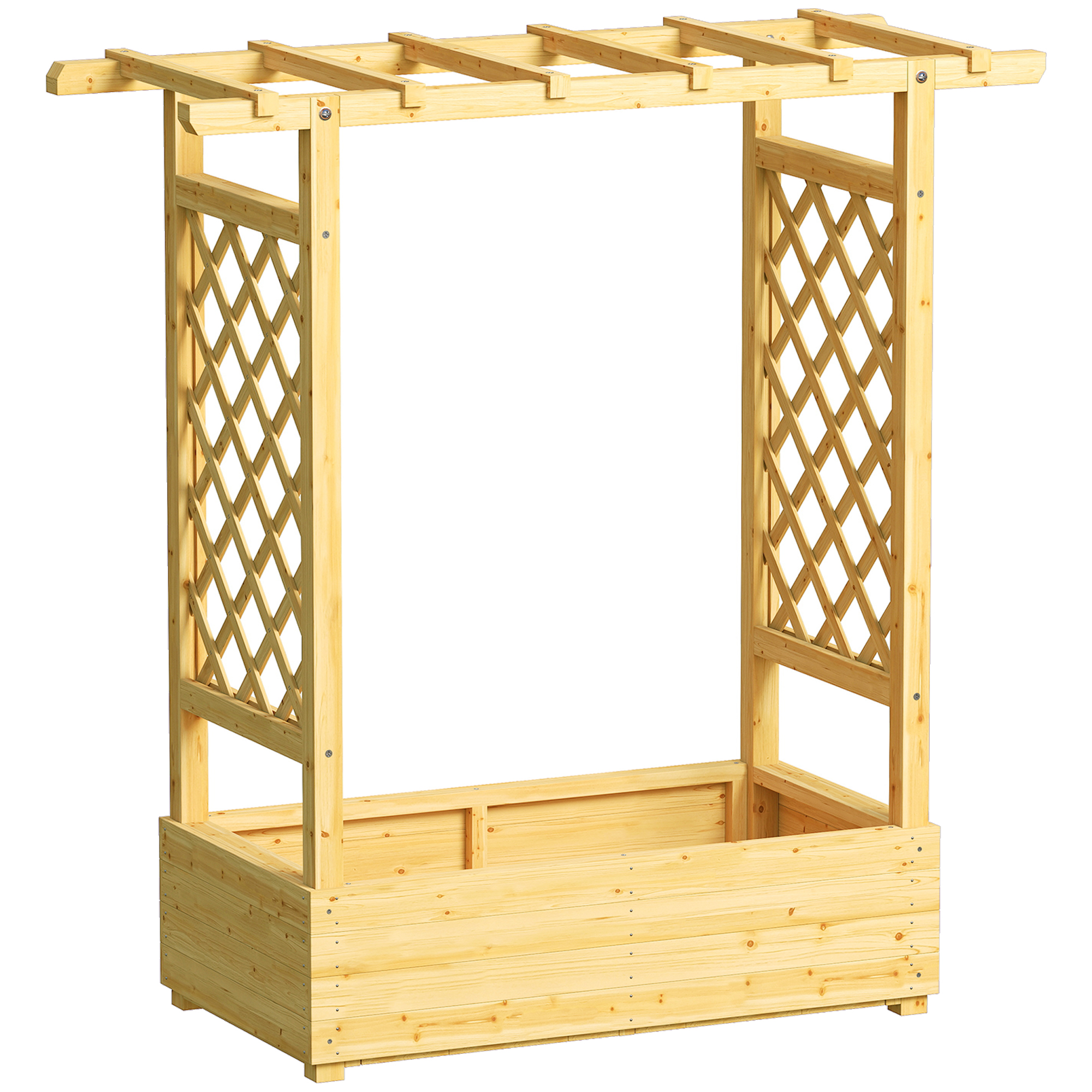 Outsunny Garden Planter with Trellis, Wooden Raised Bed for Garden with Hanging Roof and Drainage Holes, Outdoor Trellis Planter Box for Vegetables, Herbs and Flowers, 110 x 44 x 113 cm, Natu