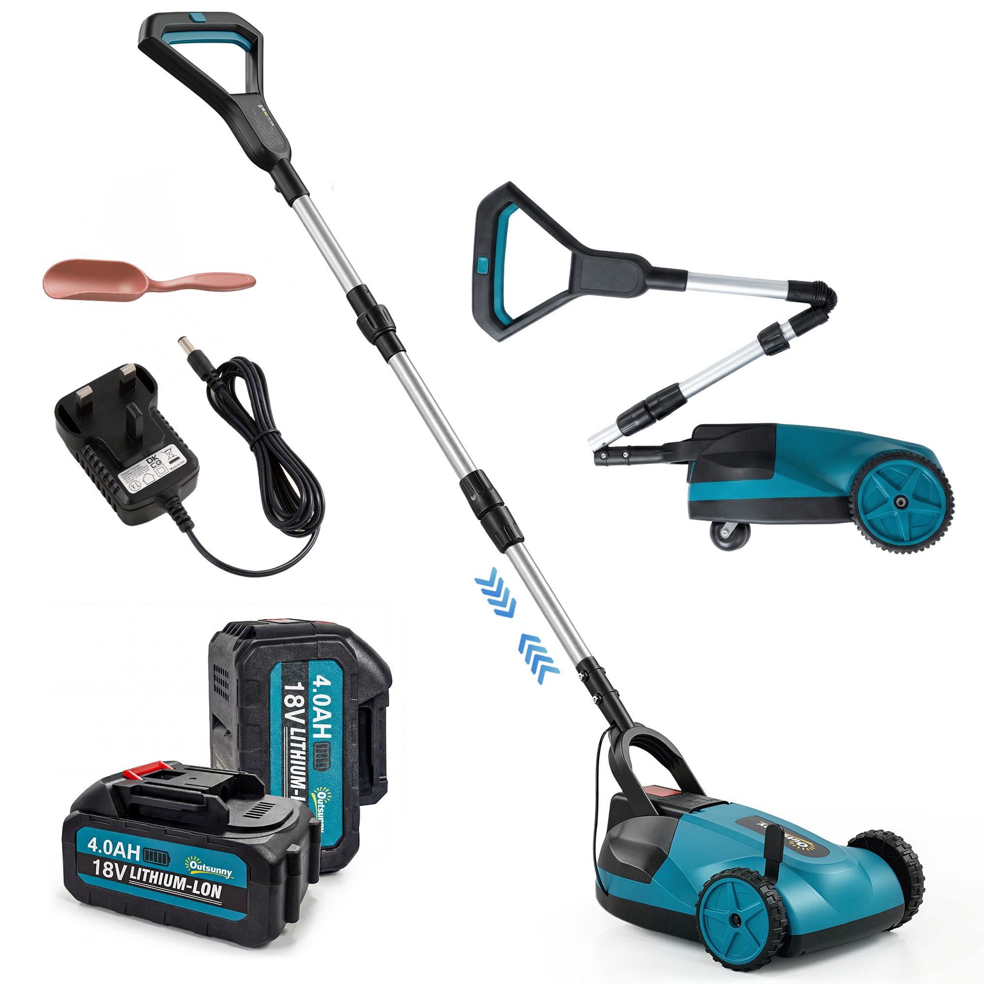 Outsunny 18V Cordless Lawnmower with 2 x 4Ah Batteries & Charger, Battery Lawn Mower with 21cm Cutting Width, 3 Cutting Heights