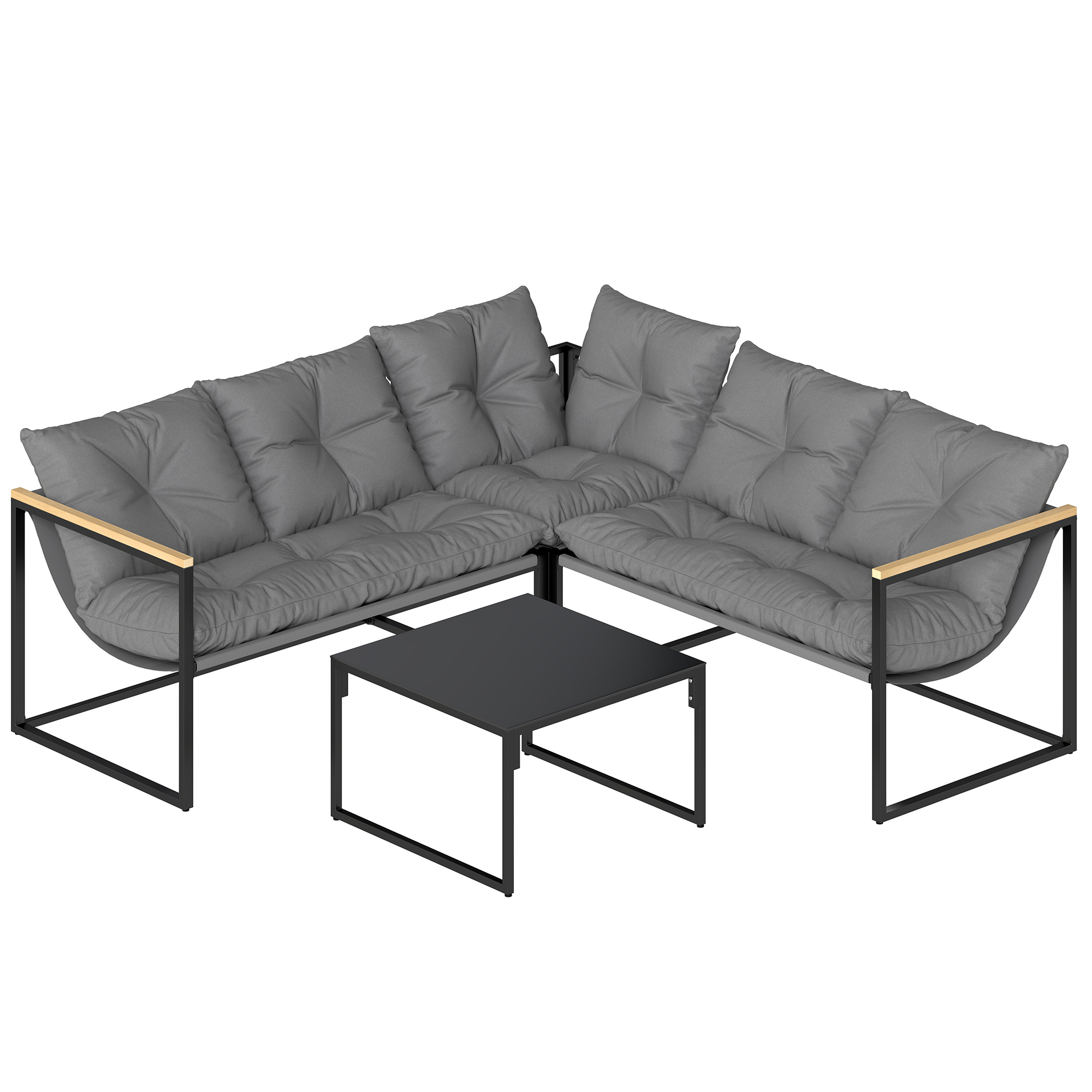 Outsunny 4 Piece Garden Furniture Set with Thick Cushions and Coffee Table, Patio Conversation Set for Porch, Balcony, Deck, Grey