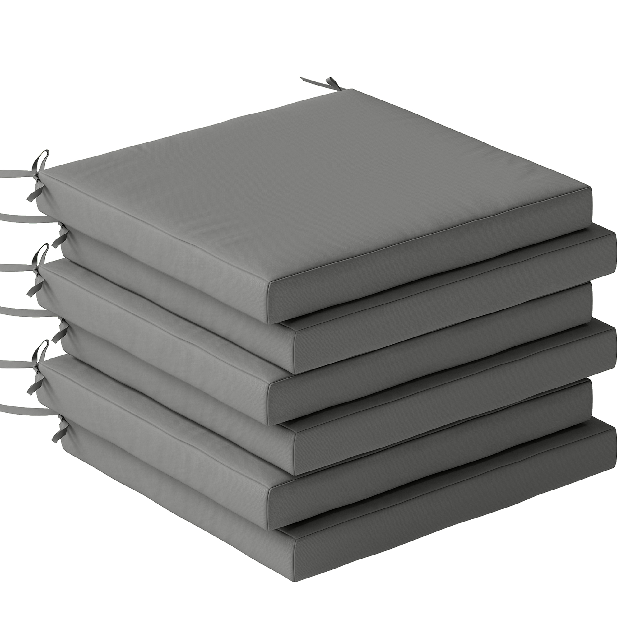 Outsunny Set of 6 Outdoor Seat Cushions with Machine Washable Cover, Water Repellent Seat Cushions Dark Grey