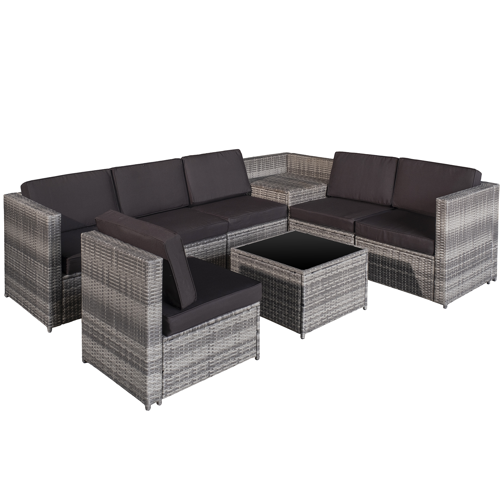 Outsunny 6-Seater Rattan Sofa Furniture Set W/ Cushions, Steel Frame-Grey