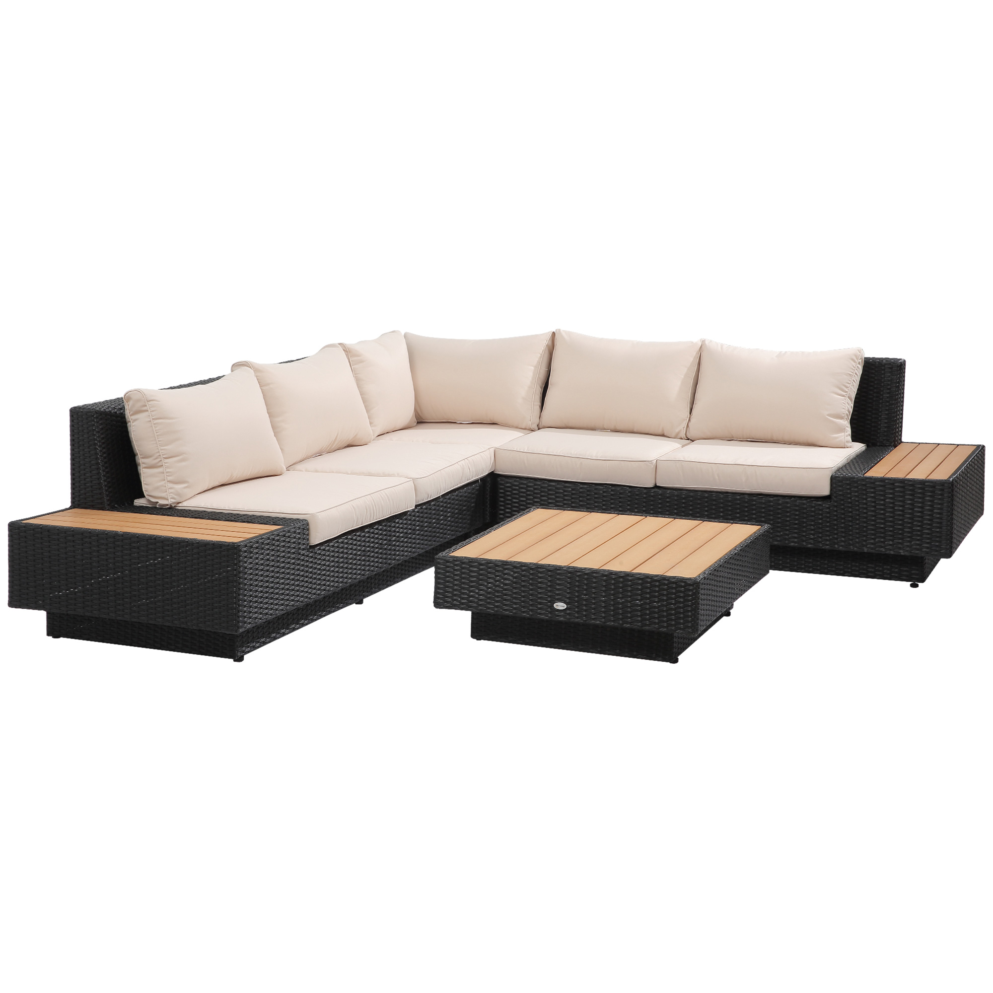Outsunny 5-Seater Rattan Garden Furniture Outdoor Sectional Corner Sofa with Armrest and Cushions, Black