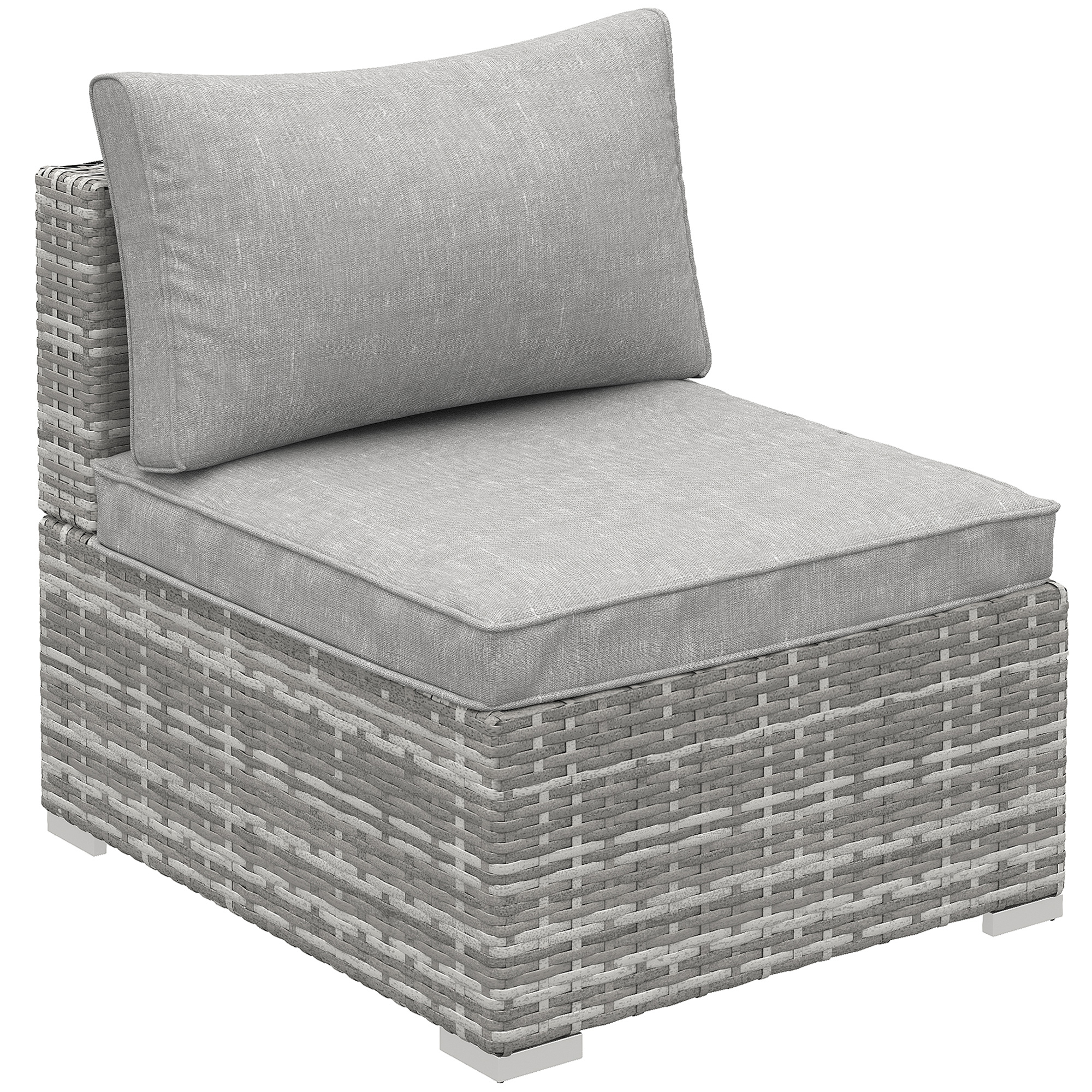 Outsunny Outdoor Garden Furniture Rattan Single Middle Sofa with Cushions for Backyard Porch, Light Grey