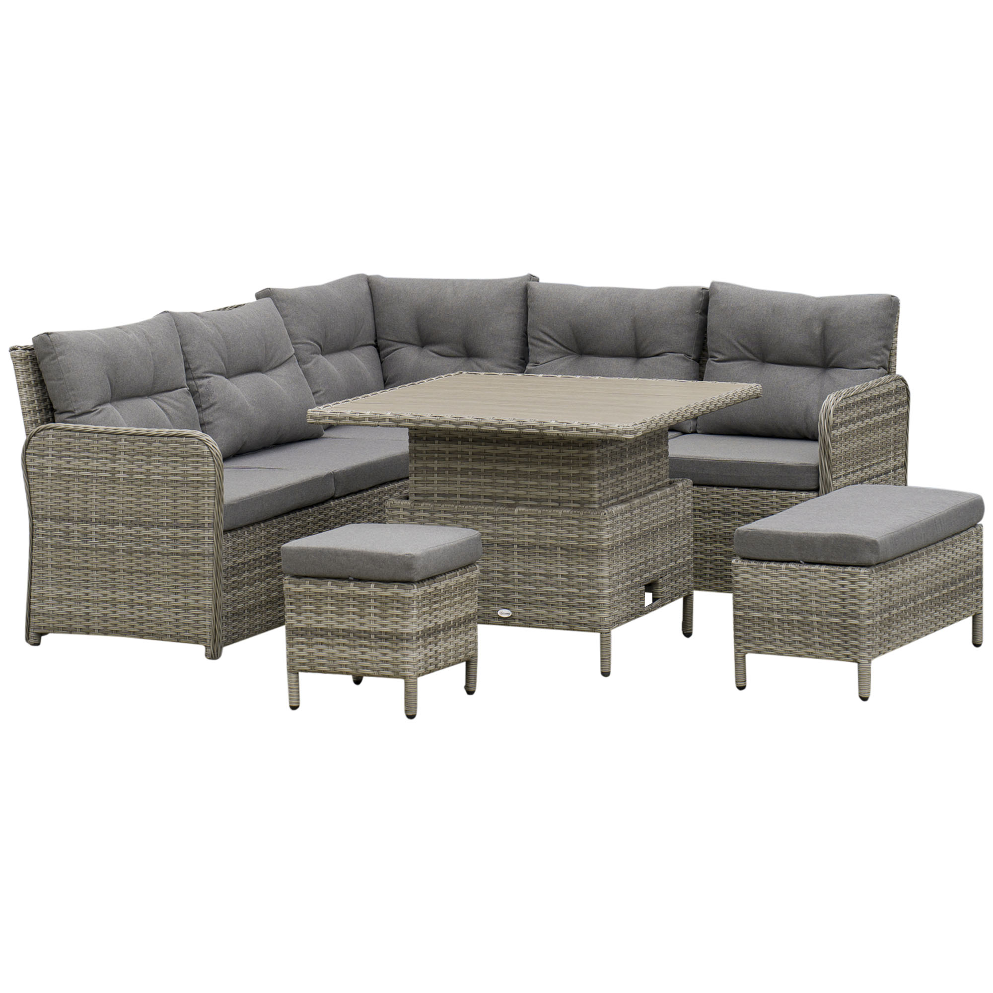 Outsunny 6 Pieces Outdoor PE Rattan Garden Furniture, Patio Wicker Sectional Conversation Corner Sofa with Soft Padded Cushion and Liftable Coffee Table, 123 x 55 x 84 cm, Grey