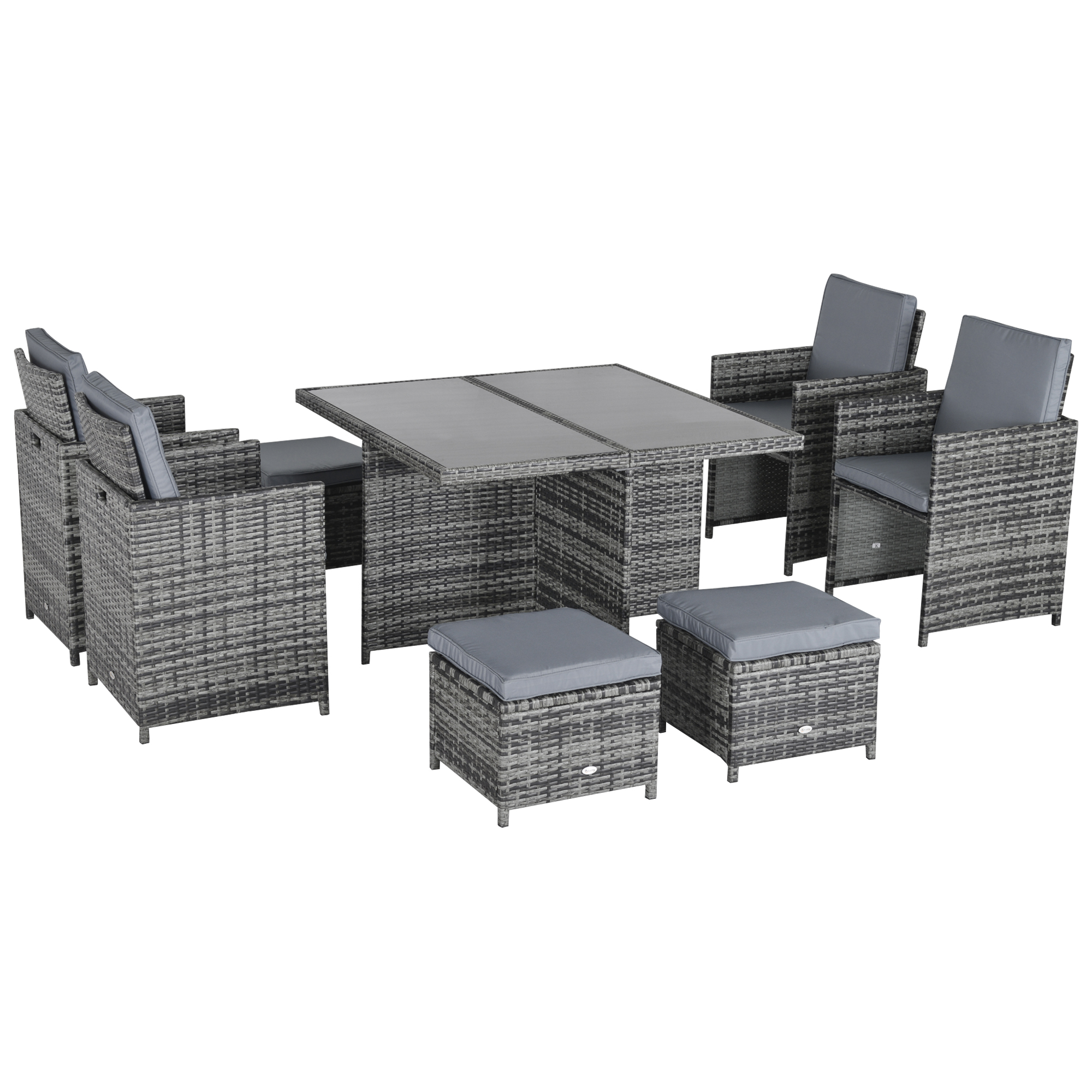 Outsunny 8-Seater Rattan Dining Set Garden Furniture Cushion Seat Woven Rattan Grey
