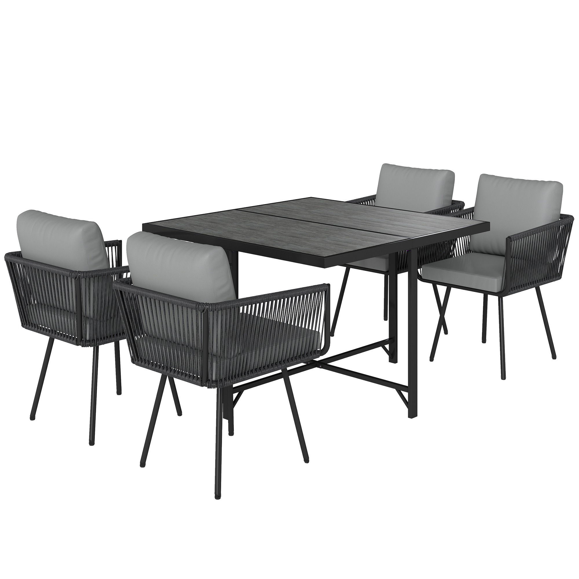 Outsunny 5 Piece Garden Furniture Set, Garden Dining Set with Wood-Plastic Table and 4 Armchairs, Light Grey