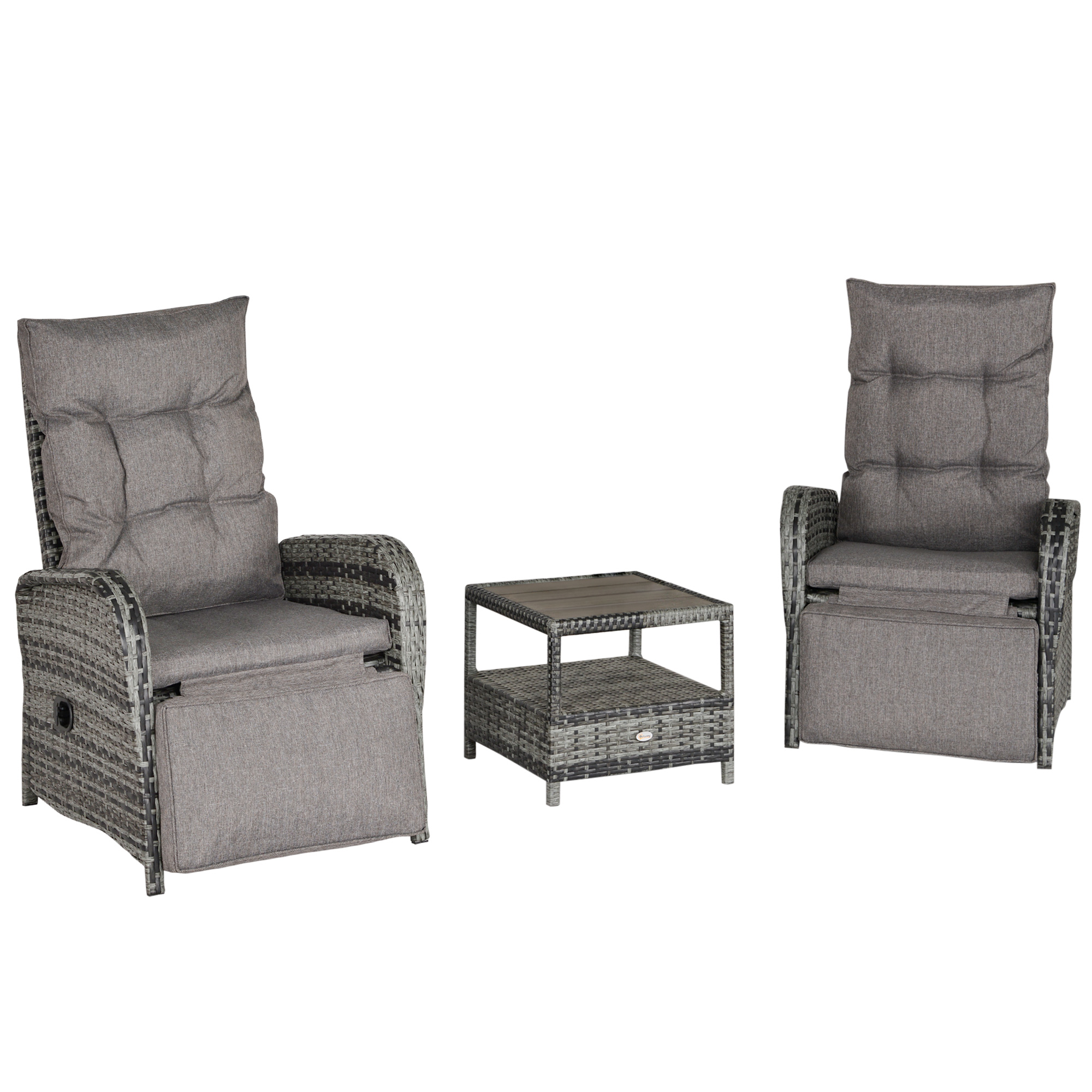 Outsunny 2 Seater Patio Wicker No installation Chaise Lounge Sofa Set with Fabric Cushion, Grey