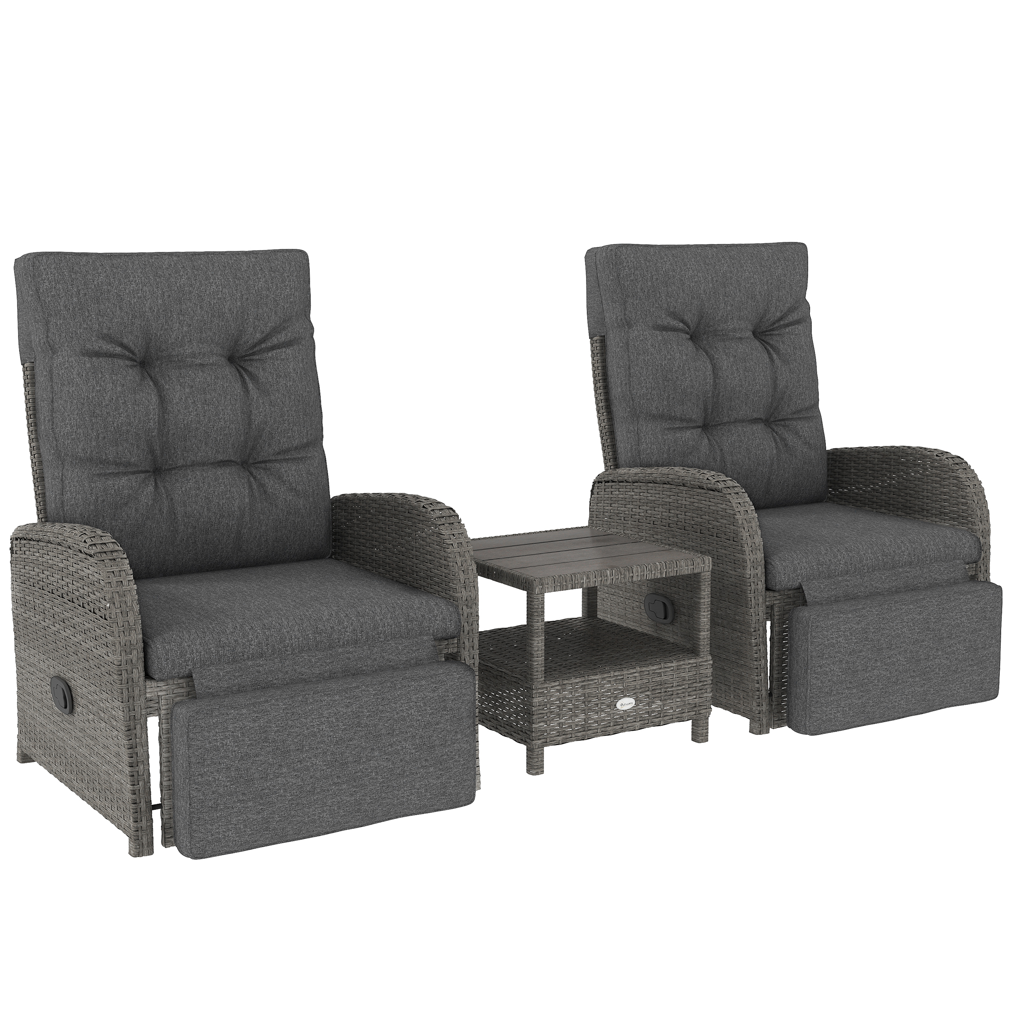 Outsunny 2 Seater Patio Rattan Wicker No Installation Chaise Lounge Sofa Set w/ Cushion for Patio Garden Porch, Grey