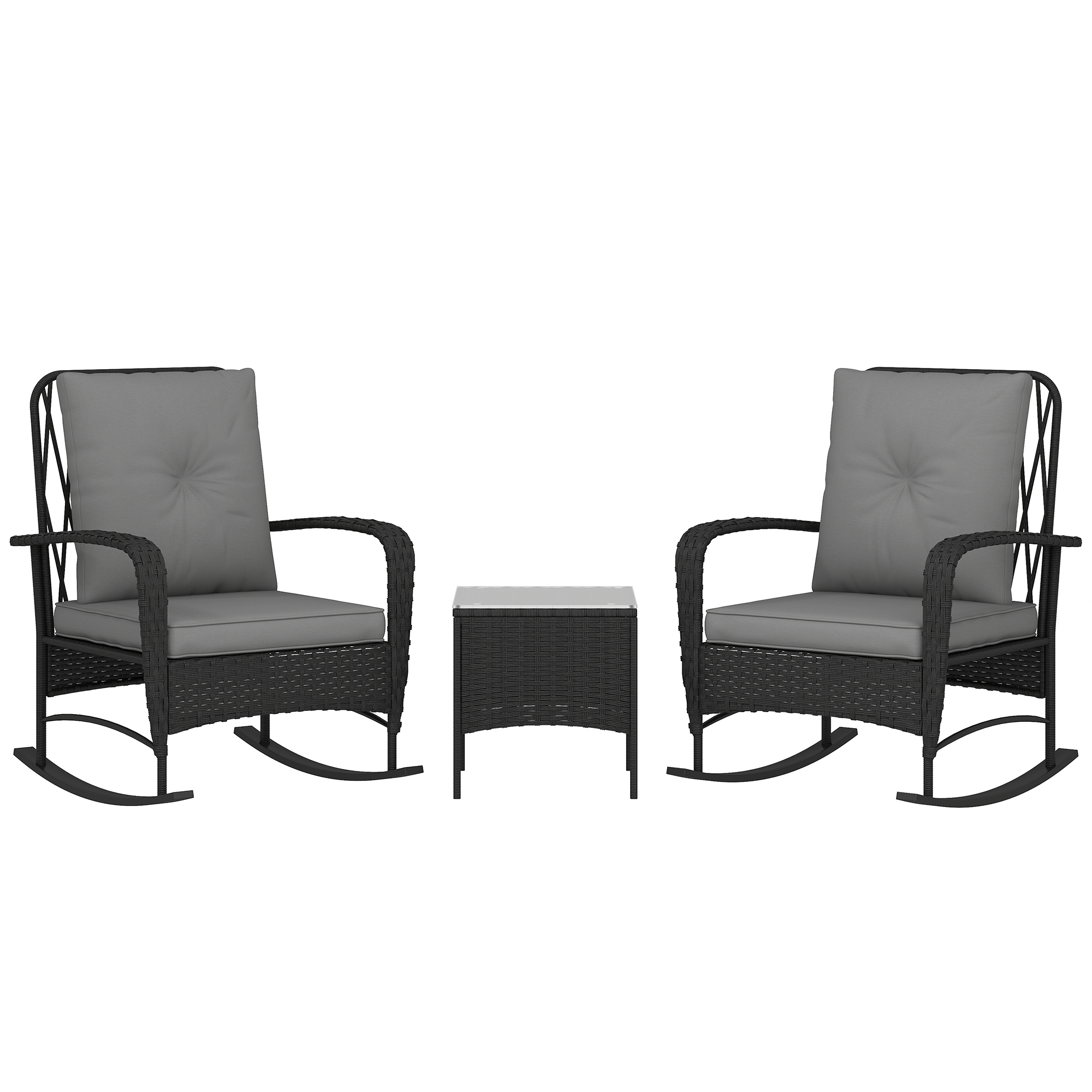 Outsunny Three-Piece Rocking Chair Rattan Bistro Set - Black