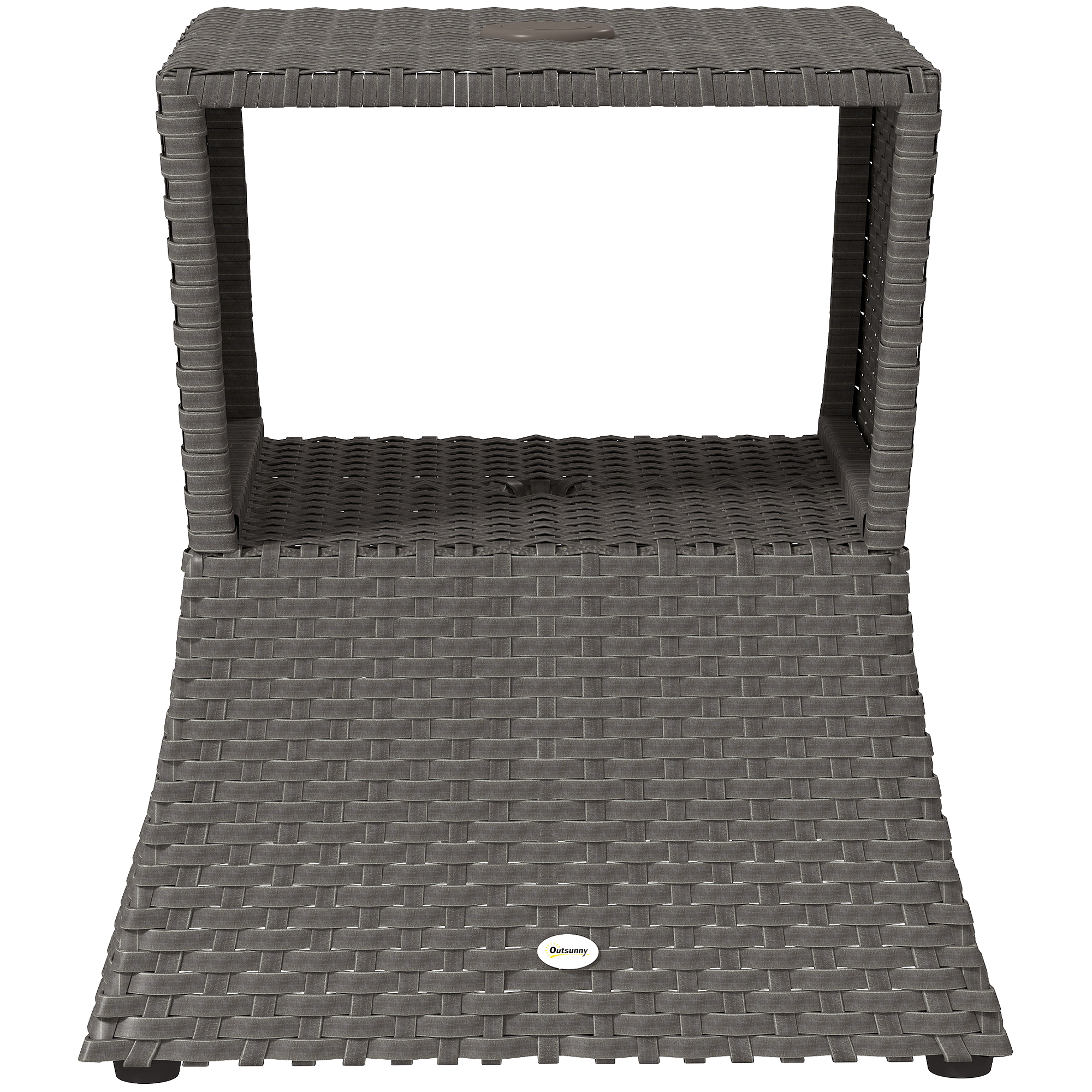 Outsunny Rattan Outdoor Coffee Table, Wicker Garden Patio Bistro Side Table with Umbrella Hole and Storage Space, Dark Grey