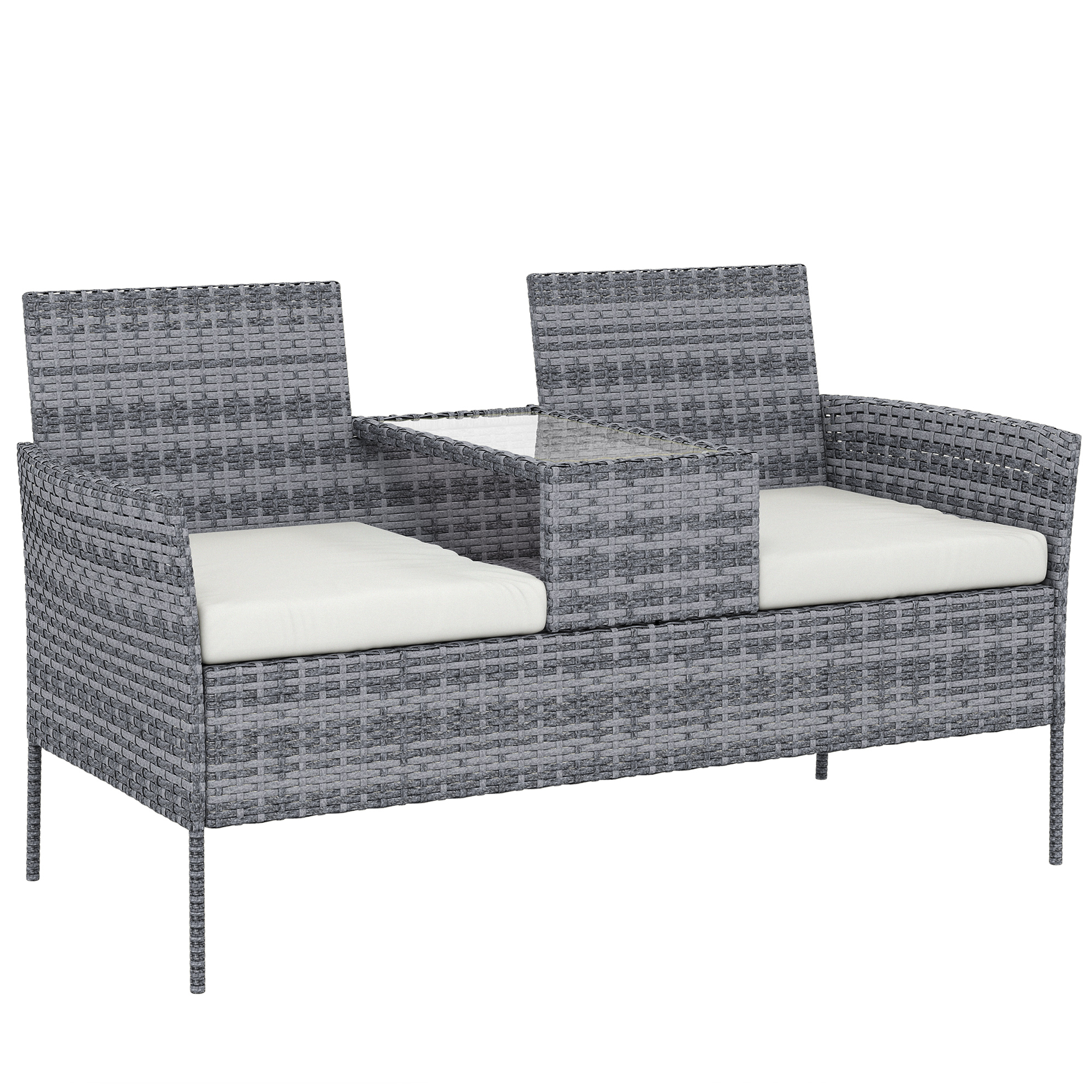 Outsunny Two-Seat Rattan Chair, with Middle Table - Grey