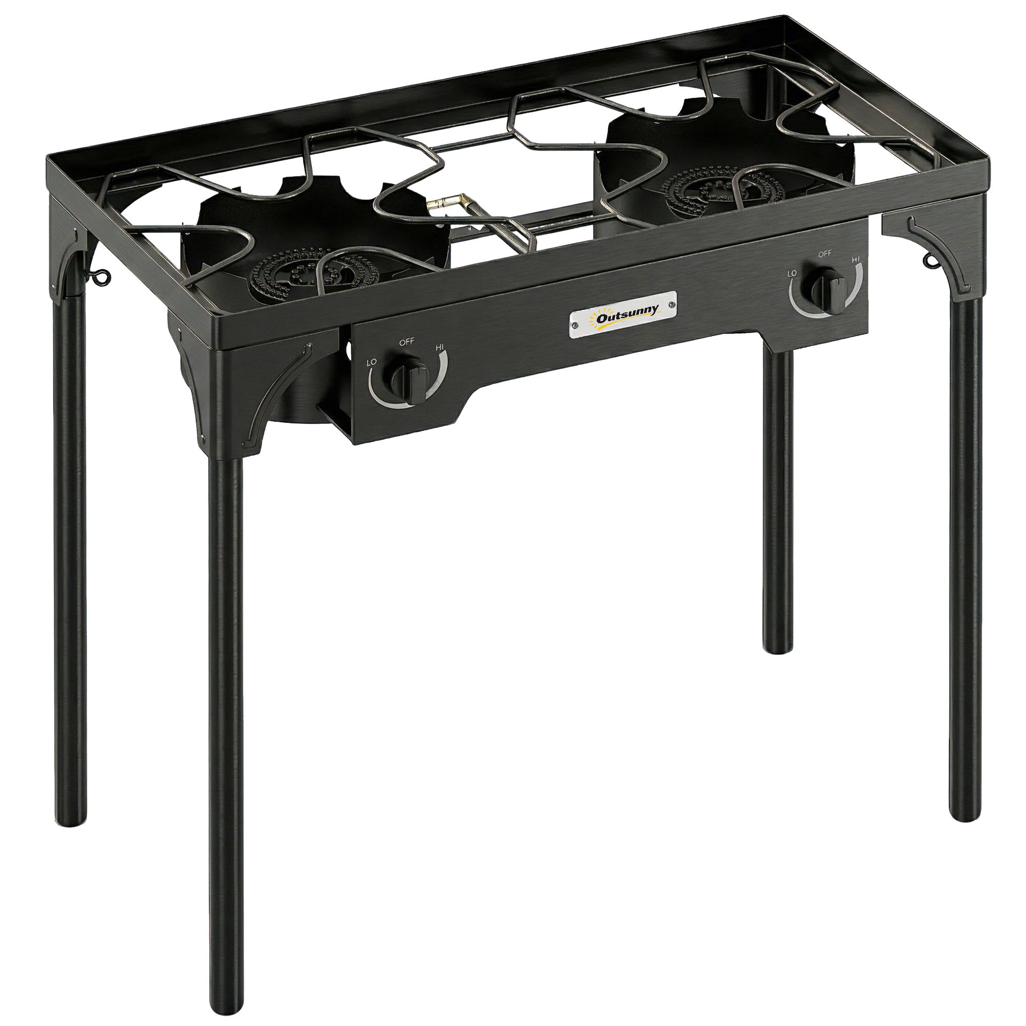 Outsunny Double Burner Camping Stove, 150,000 BTU High Pressure Camping Gas Stove with Detachable Legs, Black