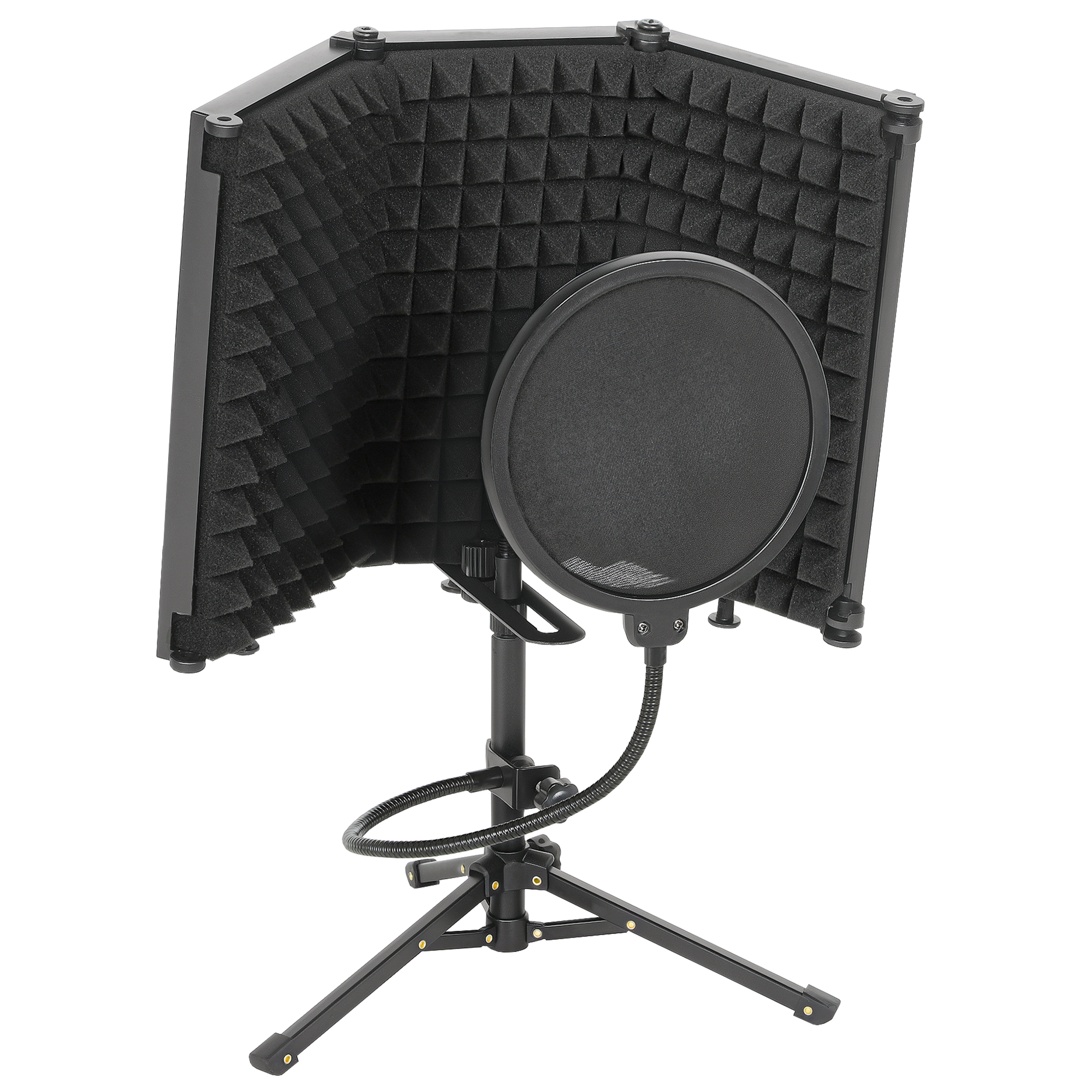 HOMCOM Studio Microphone Isolation Shield with Pop Filter and Tripod Stand, Foldable Adjustable Recording Studio Equipment, 3-Panel High Density Absorbent Foam Shield with 3/8" Threaded Mount